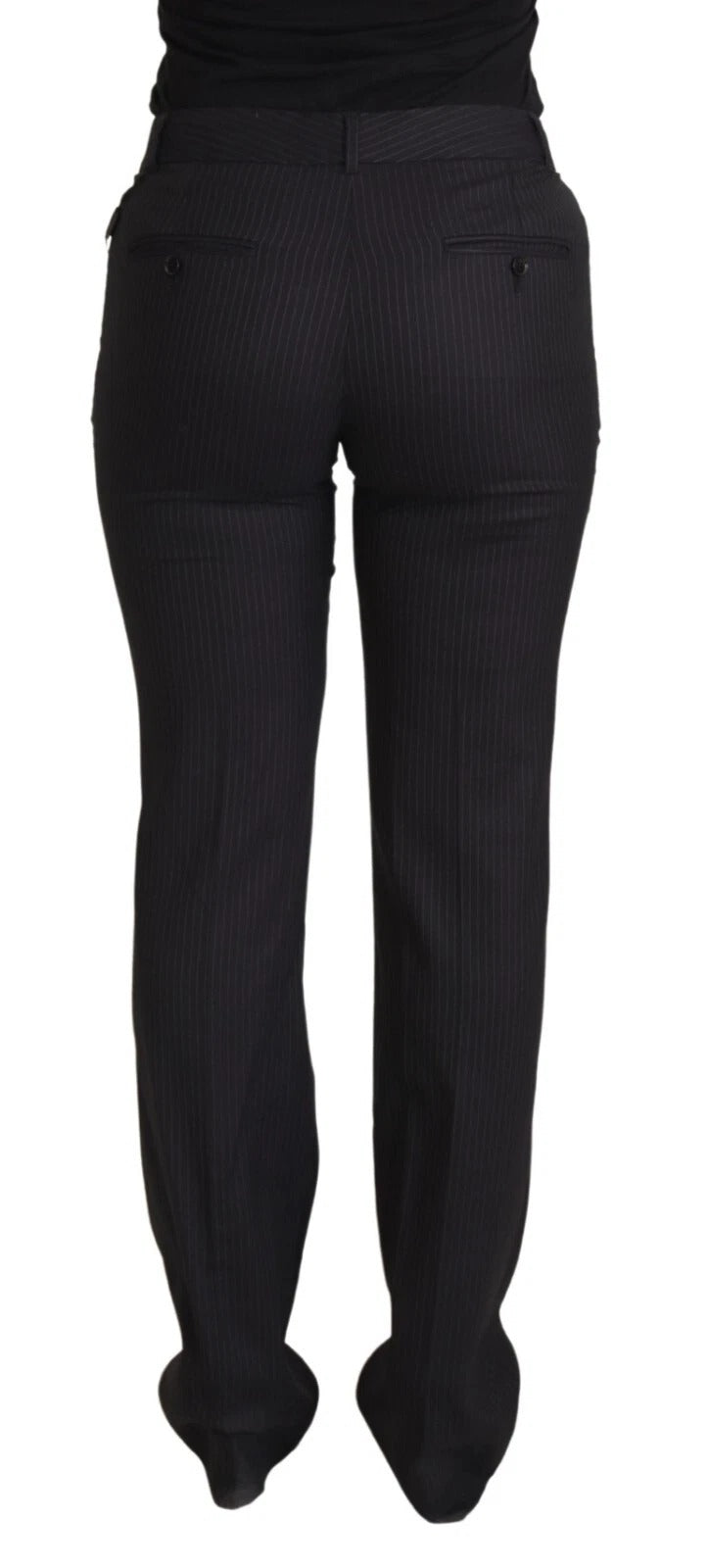 Dolce & Gabbana Black Stripes Mid Waist Trouser Pants Dolce & Gabbana