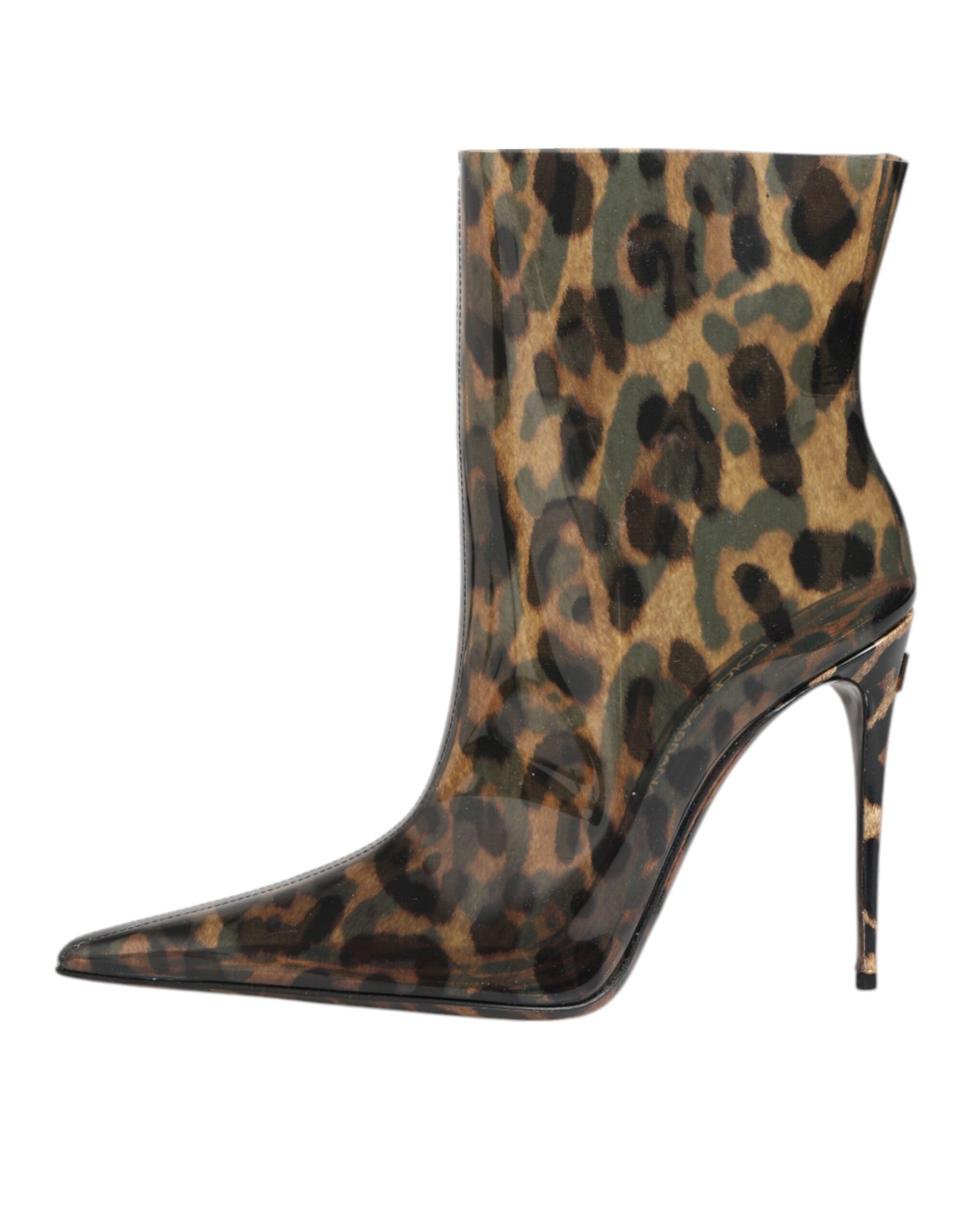 Dolce & Gabbana Leopard Print PVC Pointed Toe Boots Shoes Dolce & Gabbana