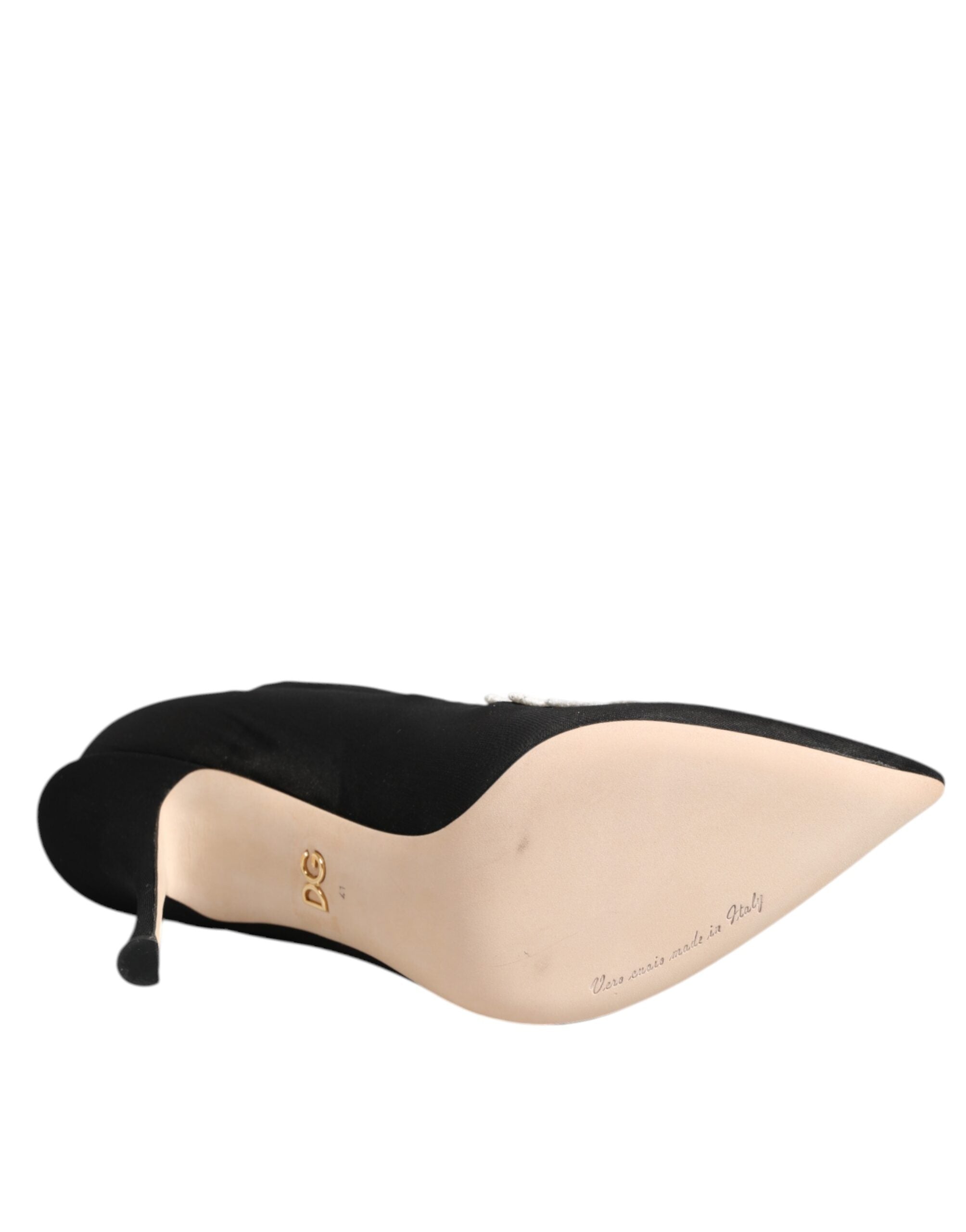 Dolce & Gabbana Black White Embroidered Jersey Stiletto Boots Shoes Dolce & Gabbana