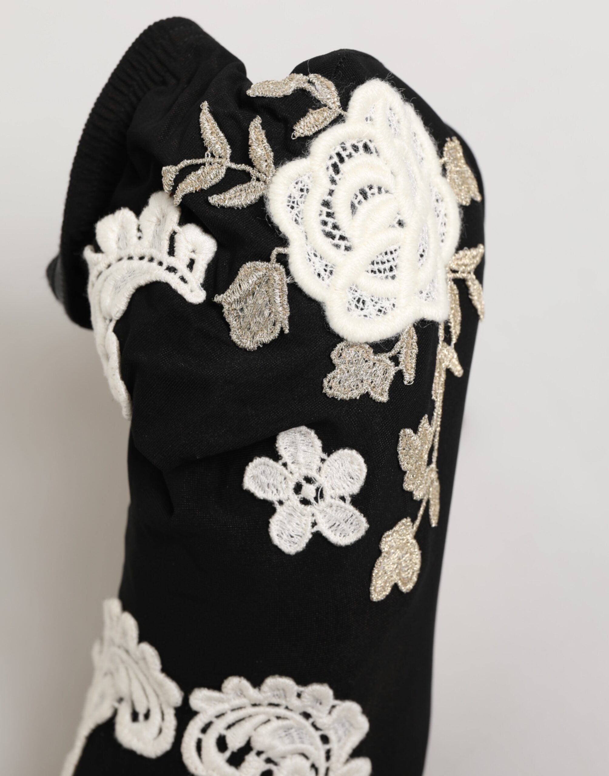 Dolce & Gabbana Black White Embroidered Jersey Stiletto Boots Shoes Dolce & Gabbana
