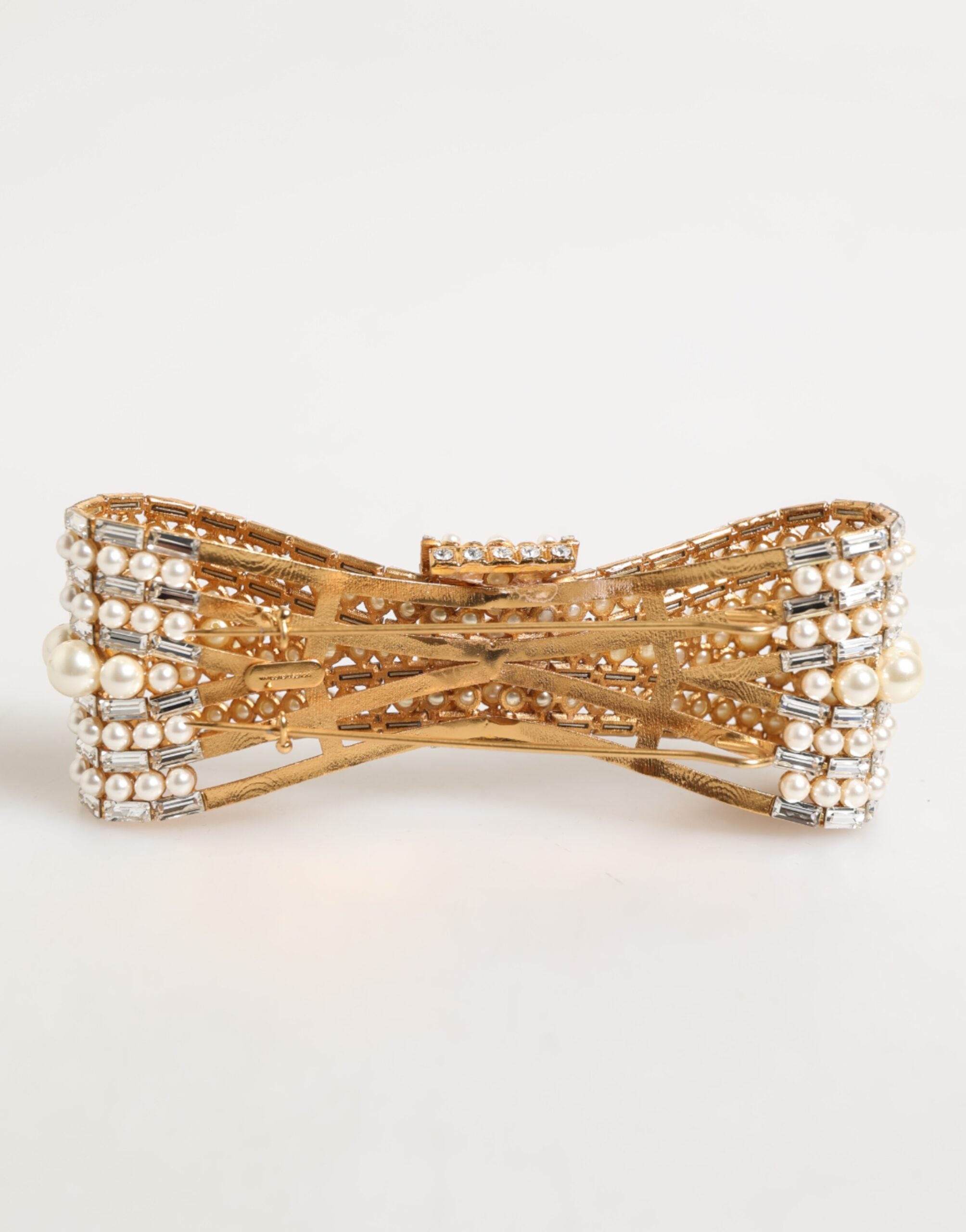 Dolce & Gabbana Gold Brass Glas Crystal Faux Pearl Embellished Brooch Dolce & Gabbana