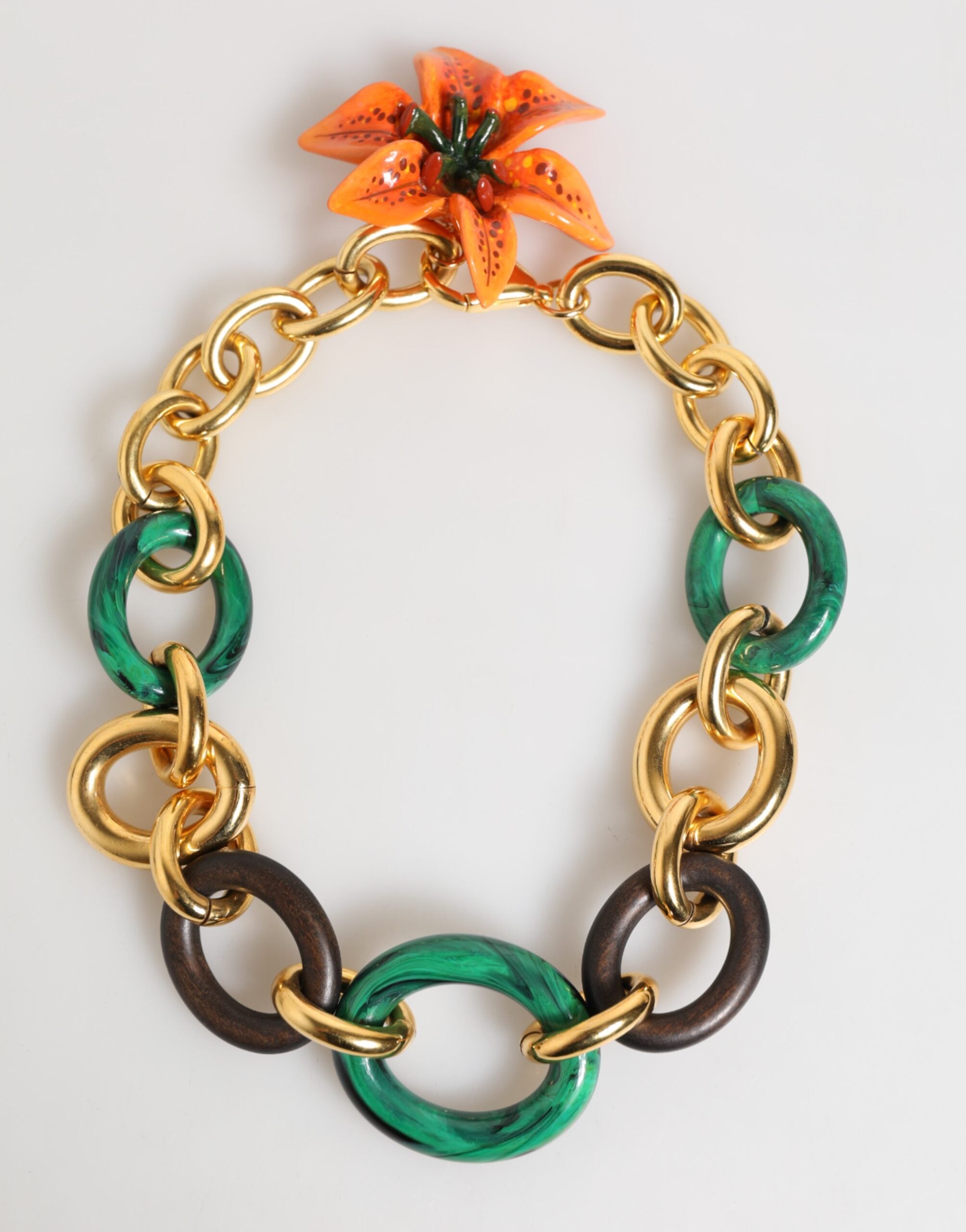 Dolce & Gabbana Multicolor Gold Brass Tiger Lily Floral Chai Necklace Dolce & Gabbana