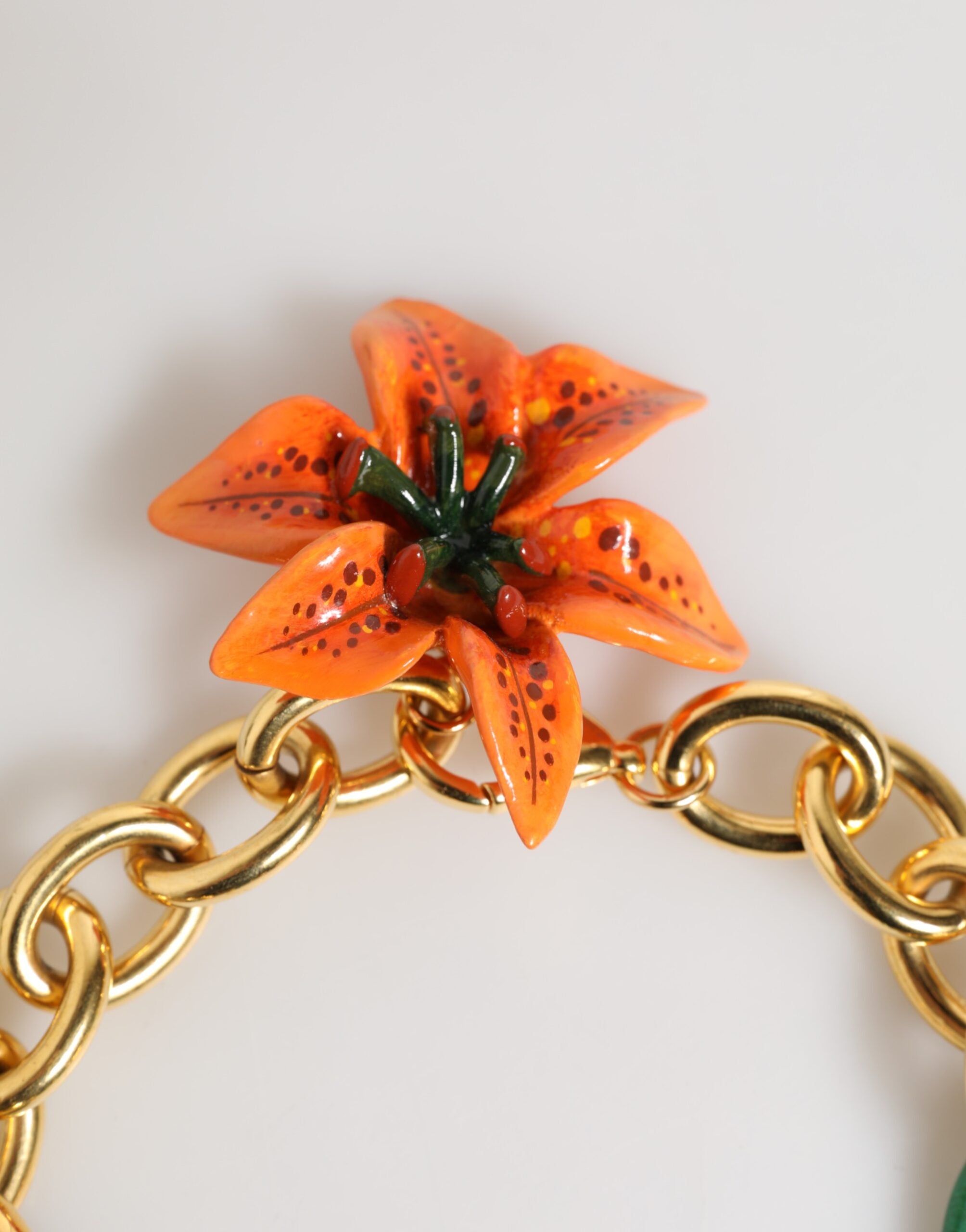 Dolce & Gabbana Multicolor Gold Brass Tiger Lily Floral Chai Necklace Dolce & Gabbana