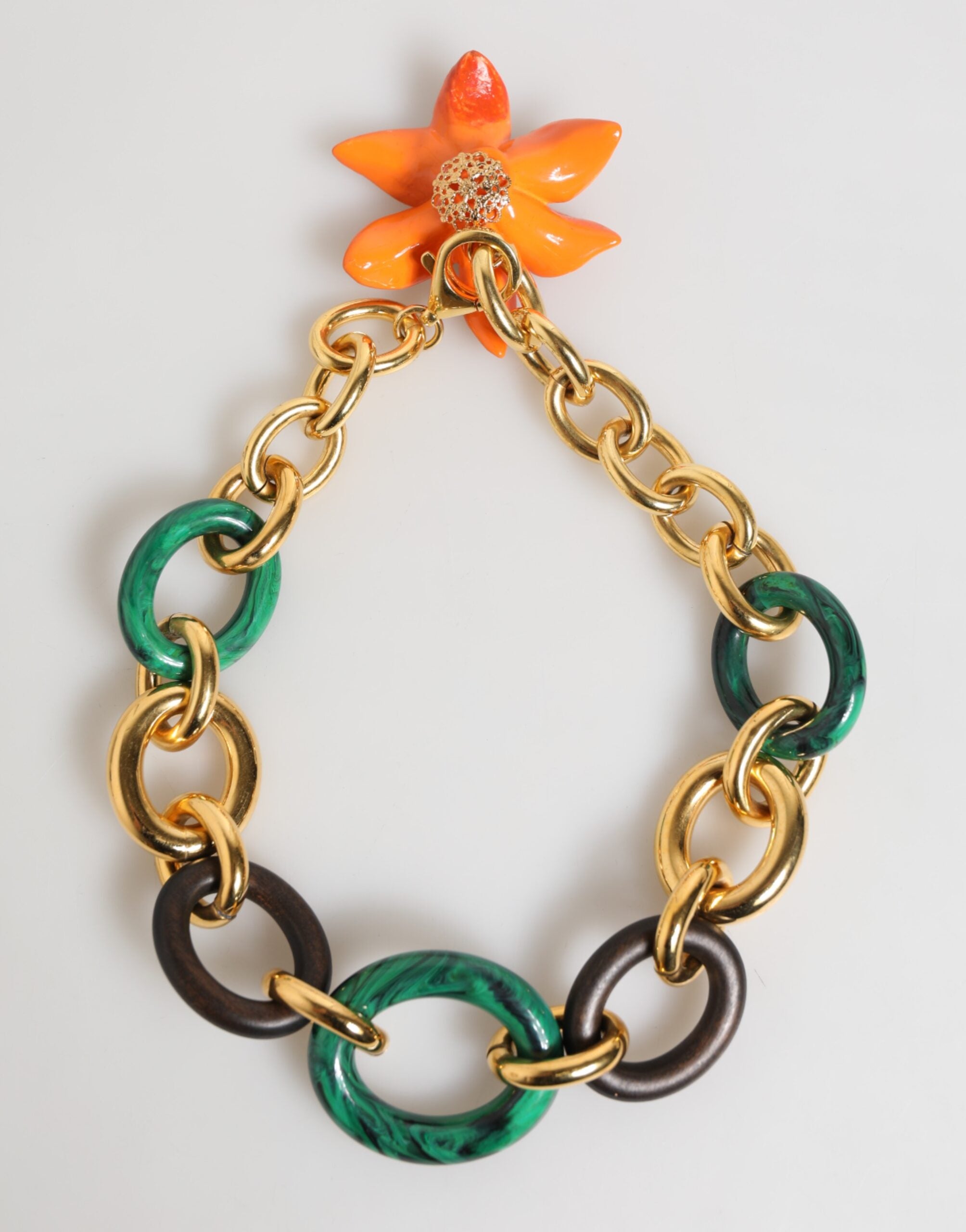 Dolce & Gabbana Multicolor Gold Brass Tiger Lily Floral Chai Necklace Dolce & Gabbana