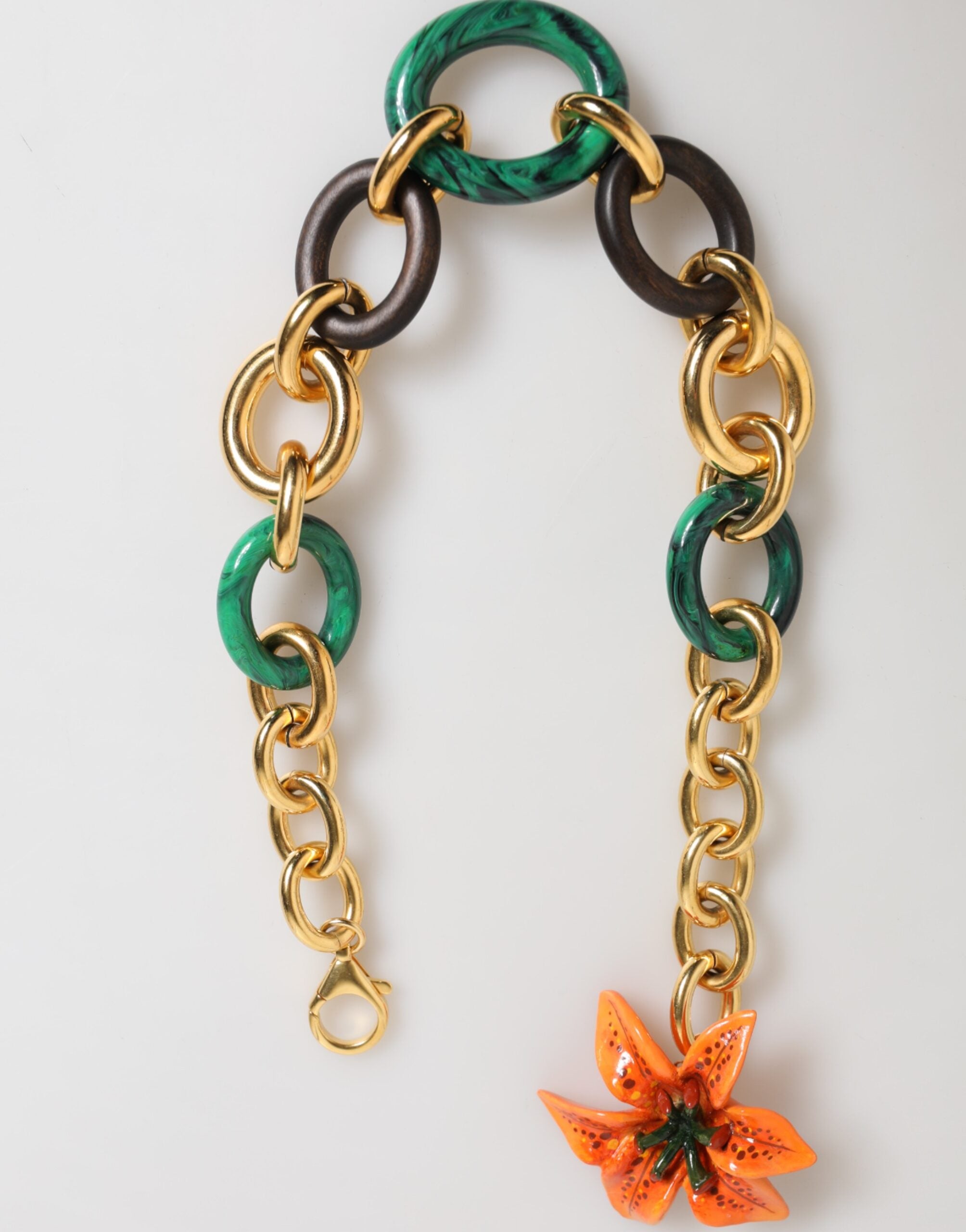 Dolce & Gabbana Multicolor Gold Brass Tiger Lily Floral Chai Necklace Dolce & Gabbana