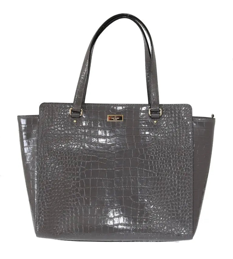 Kate Spade Grey Croc Embossed Leather Elissa Bristol Drive Tote Handbag Bag Kate Spade
