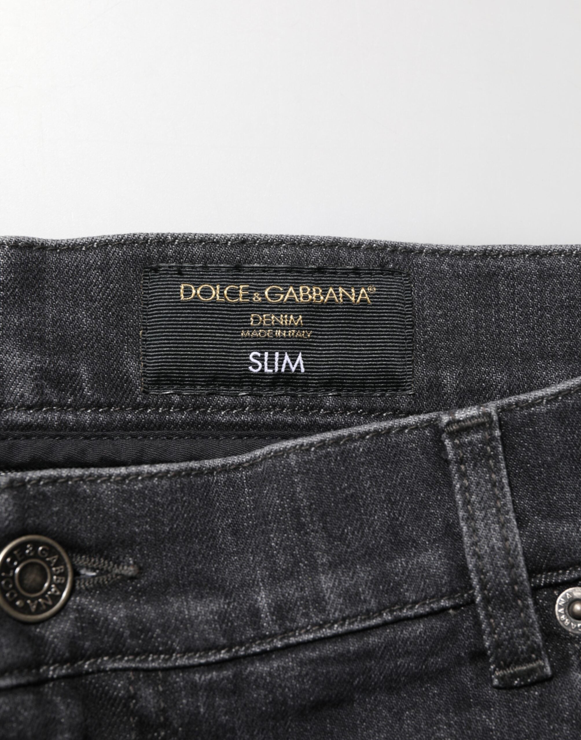 Dolce & Gabbana Black Cotton Slim Fit Distressed Ripped Logo Jeans Dolce & Gabbana