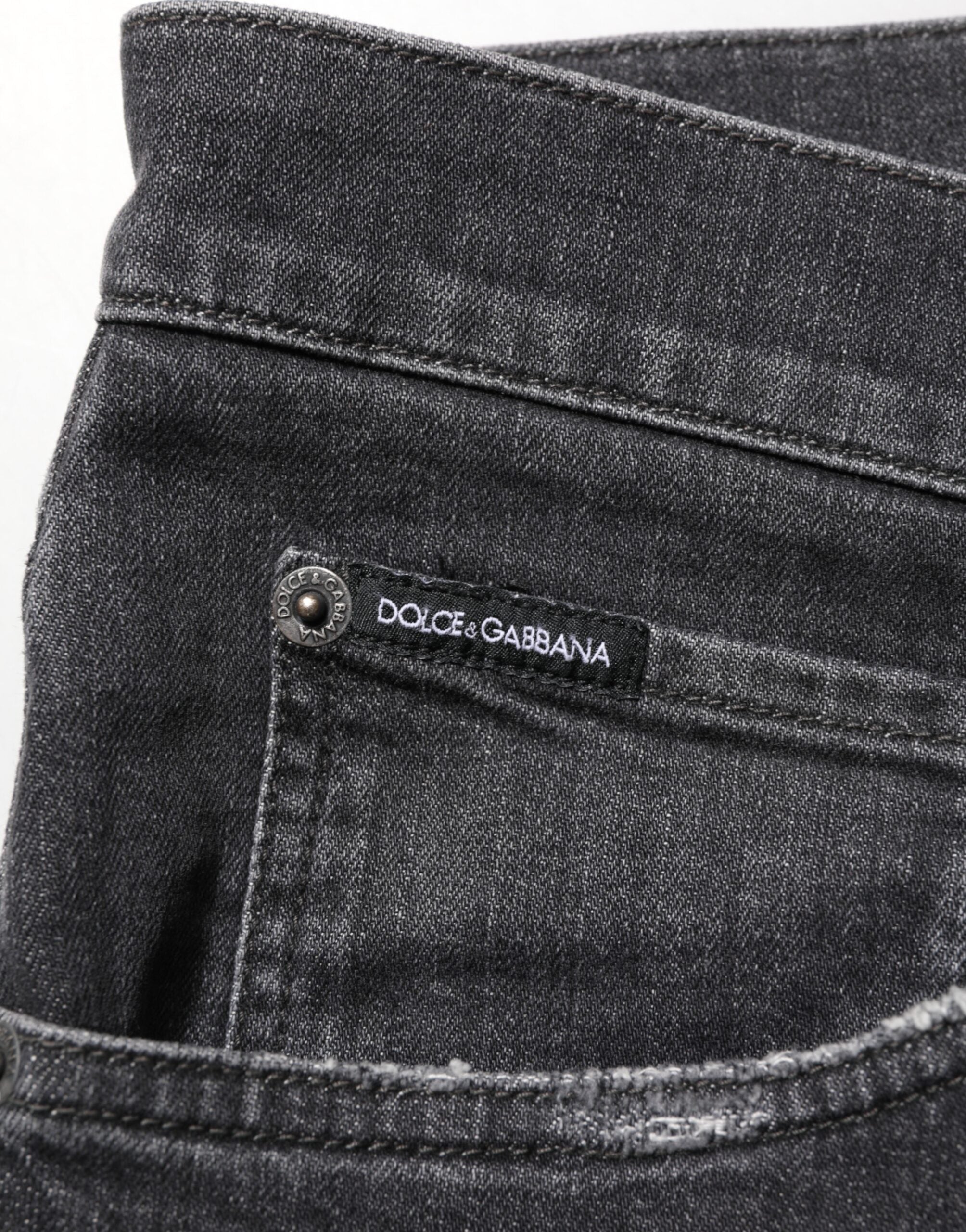 Dolce & Gabbana Black Cotton Slim Fit Distressed Ripped Logo Jeans Dolce & Gabbana