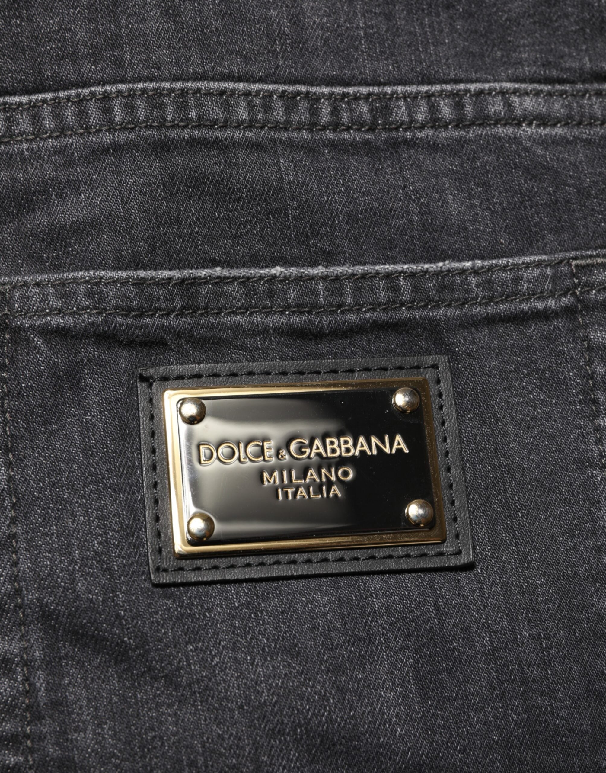 Dolce & Gabbana Black Cotton Slim Fit Distressed Ripped Logo Jeans Dolce & Gabbana