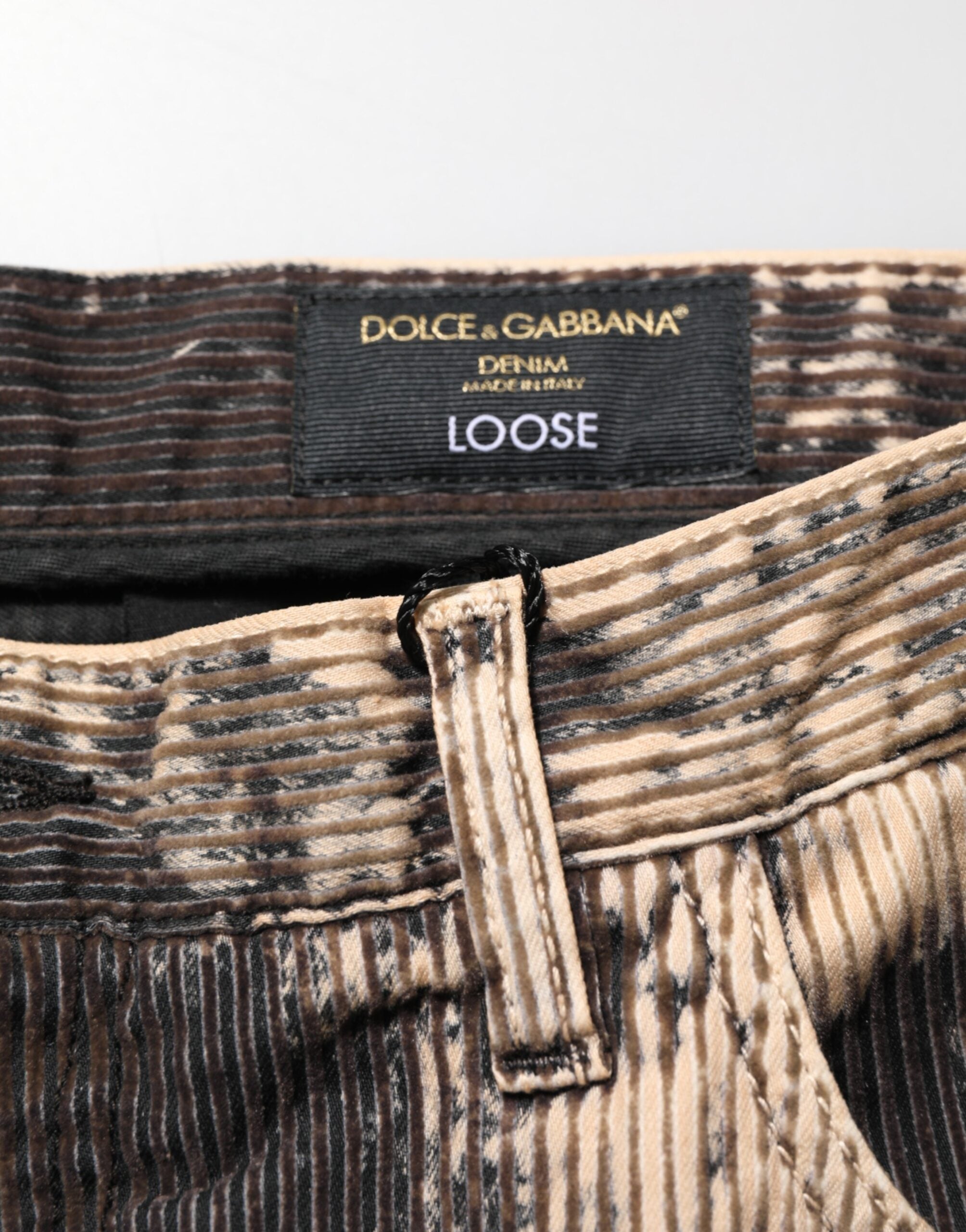 Dolce & Gabbana Beige Black Corduroy Tie-Dye Cotton Blend Pants Dolce & Gabbana