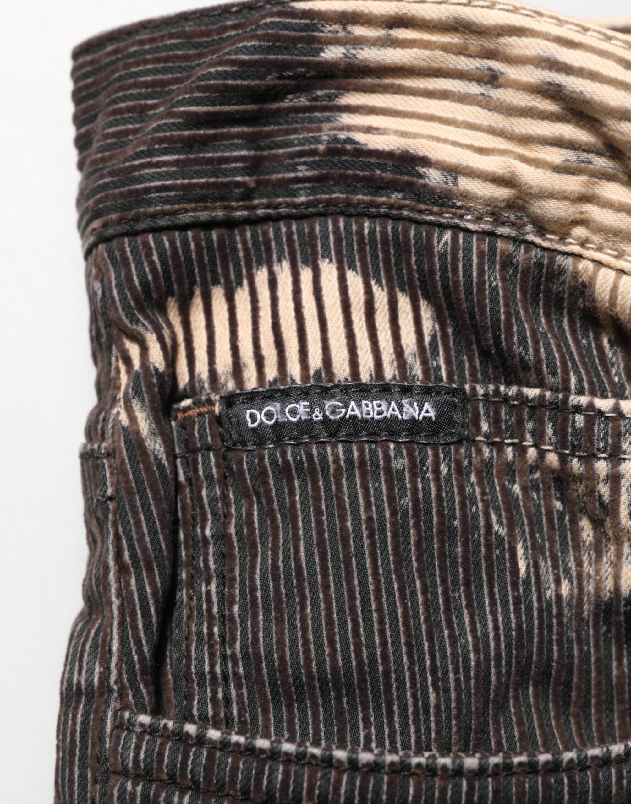Dolce & Gabbana Beige Black Corduroy Tie-Dye Cotton Blend Pants Dolce & Gabbana