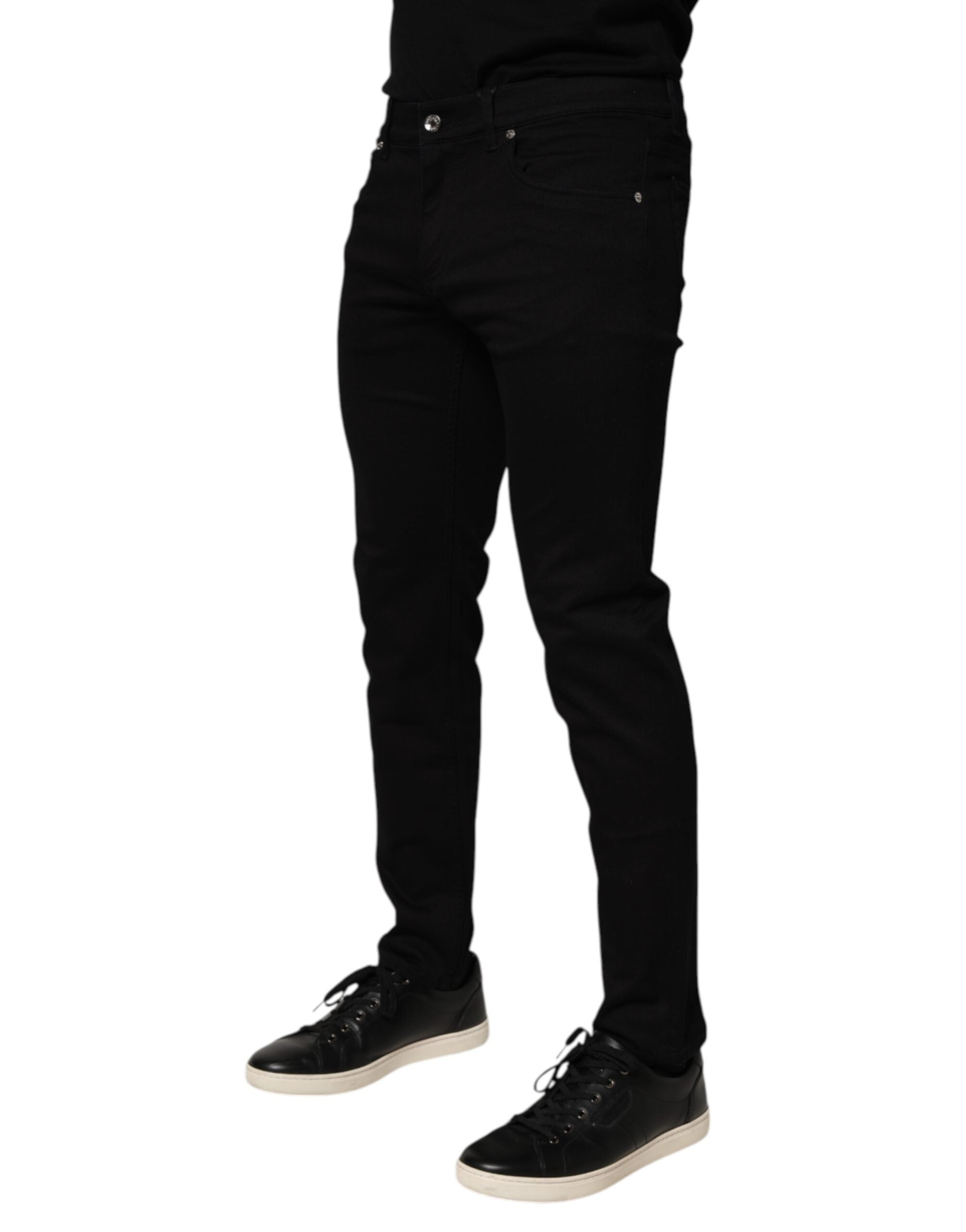 Dolce & Gabbana Black Cotton Blend Skinny Men Trouser Pants Dolce & Gabbana