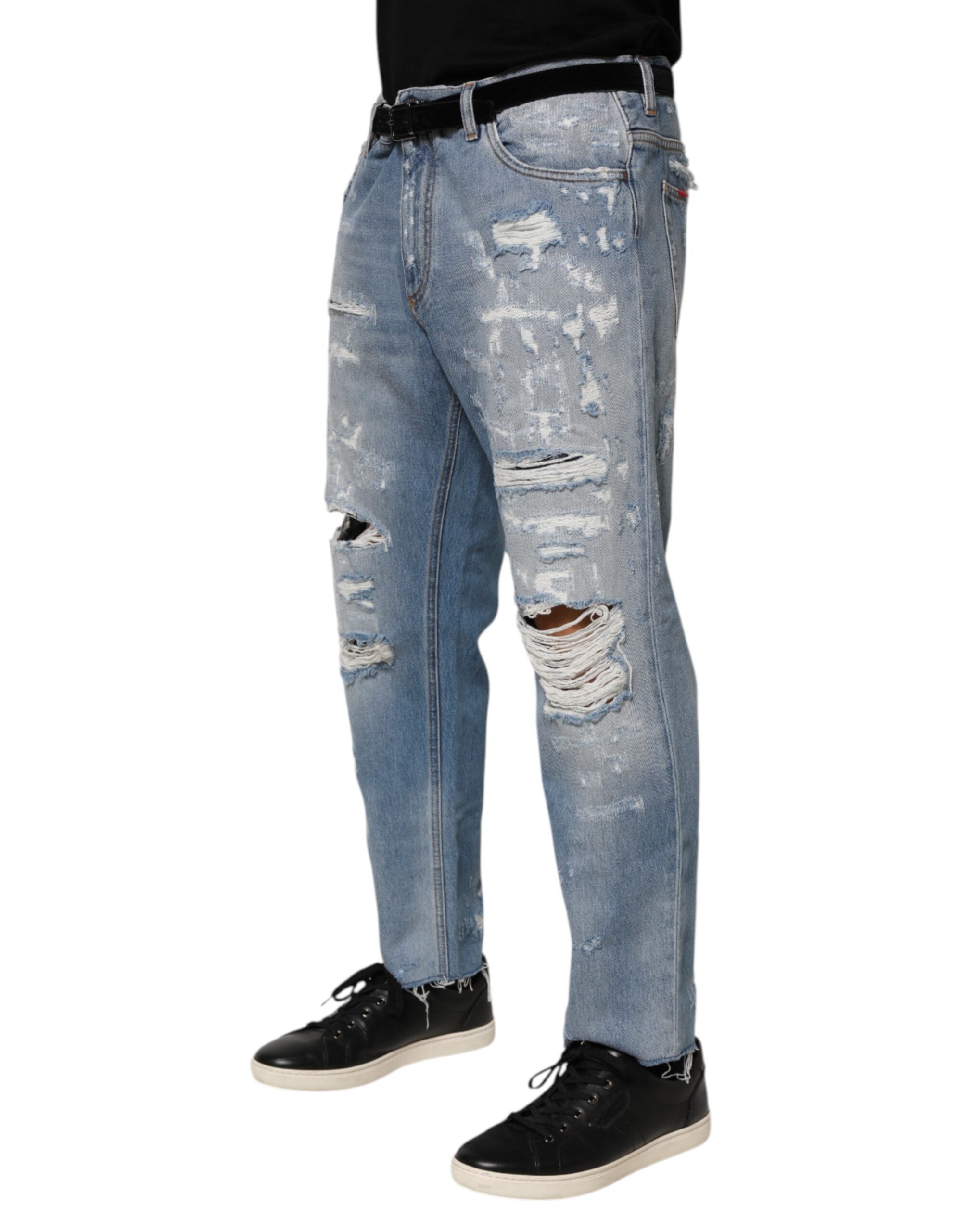 Dolce & Gabbana Blue Distressed Ripped Denim Pants Jeans Dolce & Gabbana