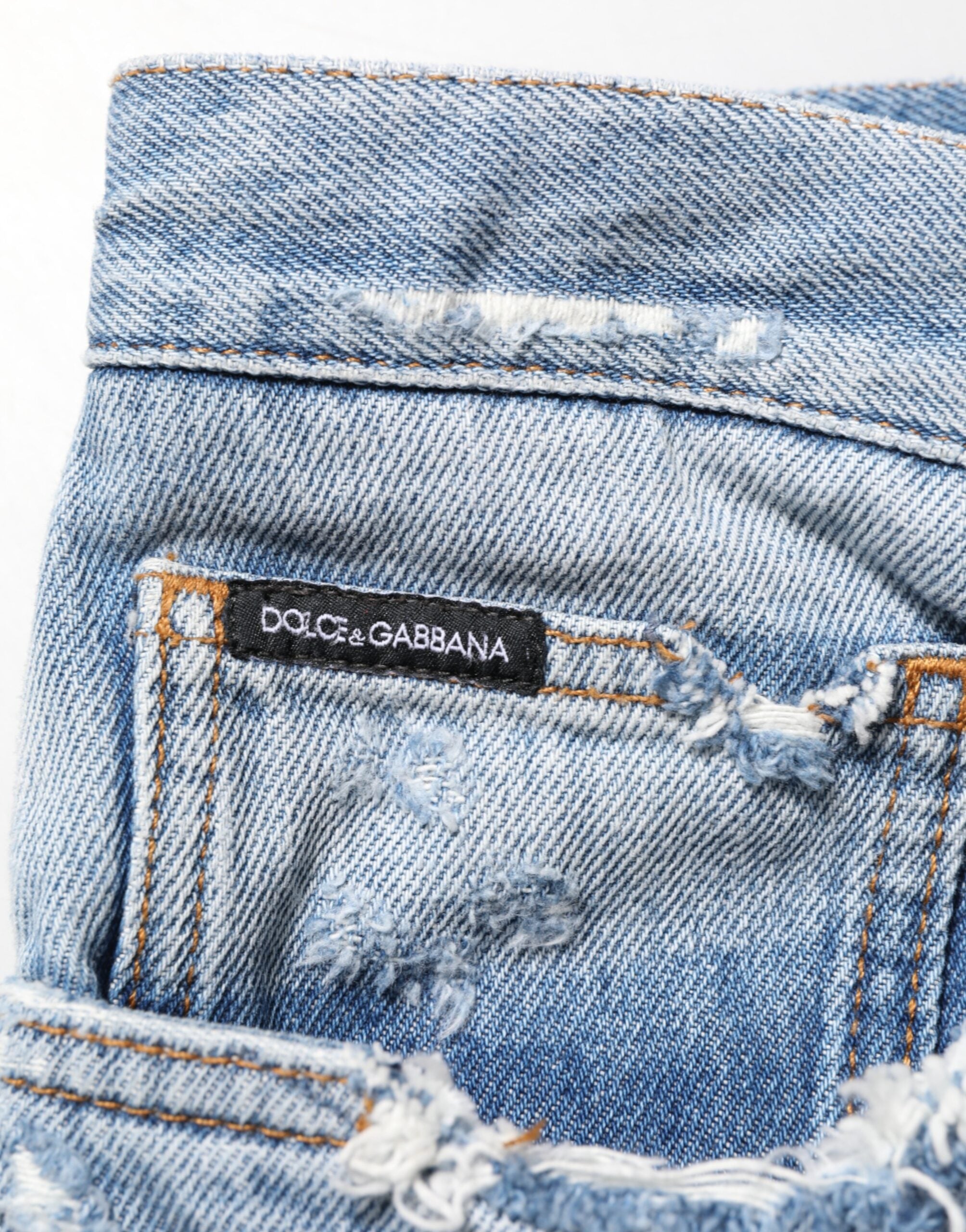 Dolce & Gabbana Blue Distressed Ripped Denim Pants Jeans Dolce & Gabbana