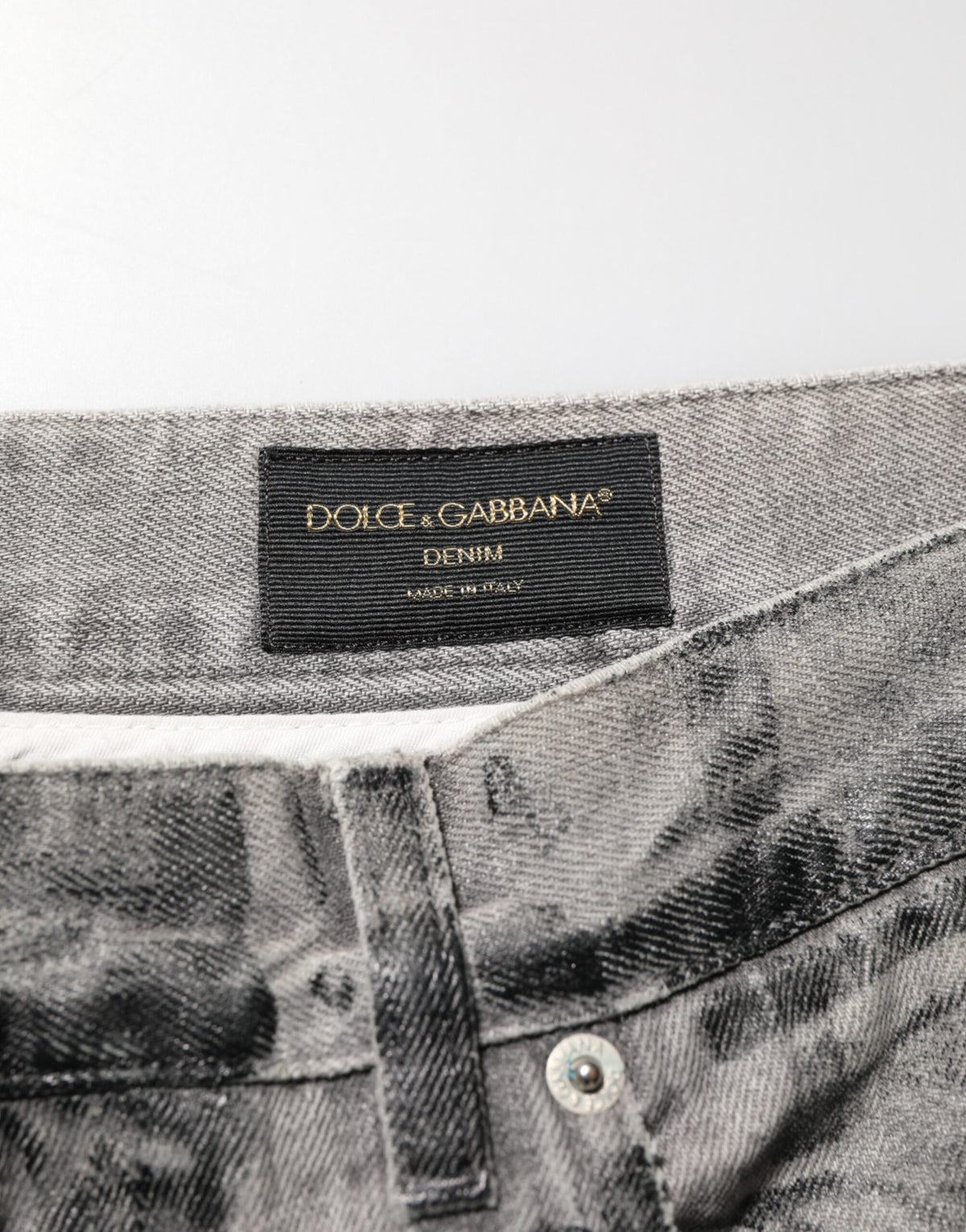 Dolce & Gabbana Black Grey Graphic Print Denim Pants Jeans