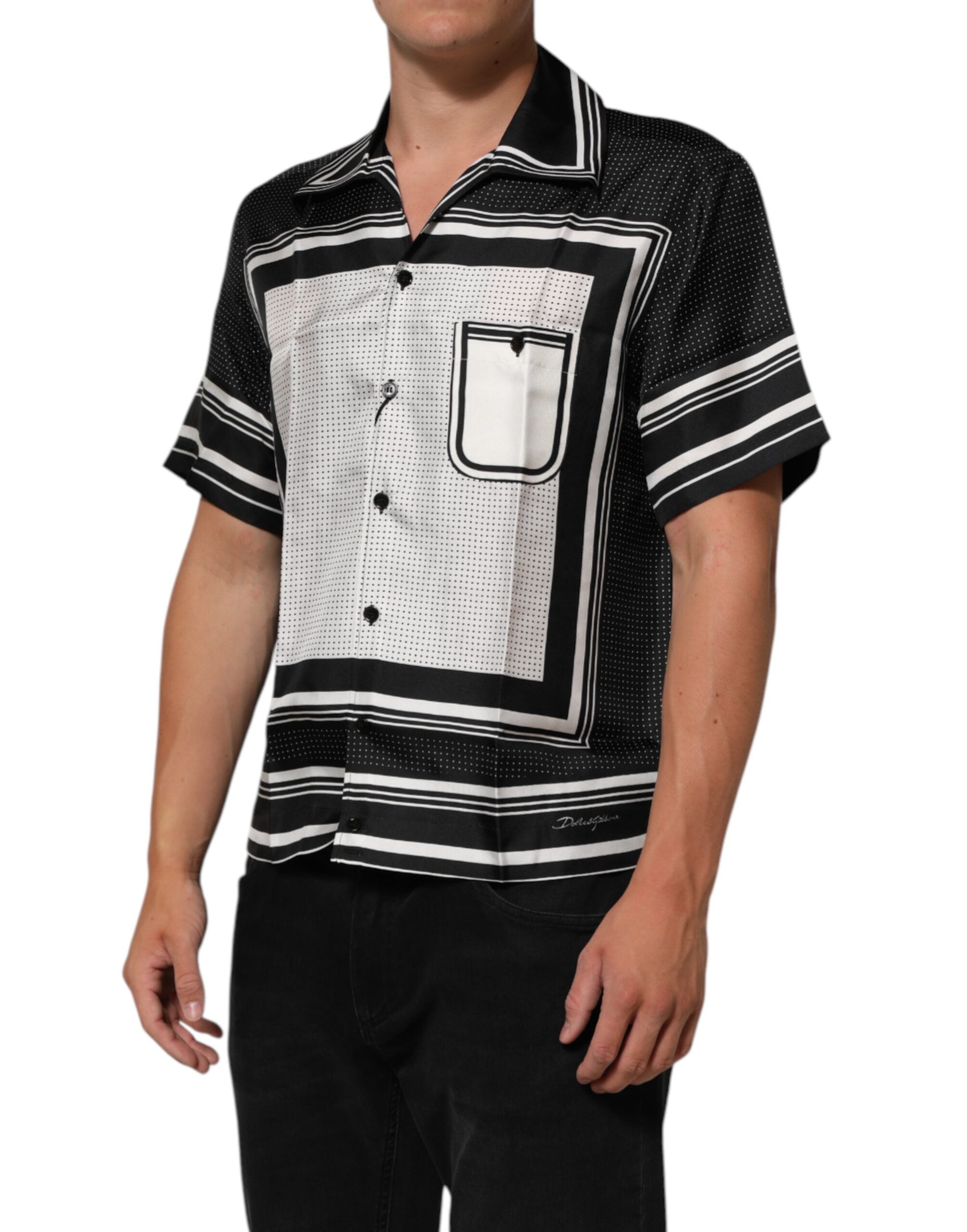 Dolce & Gabbana Black White StripeDot Print Casual Polo Shirt Dolce & Gabbana