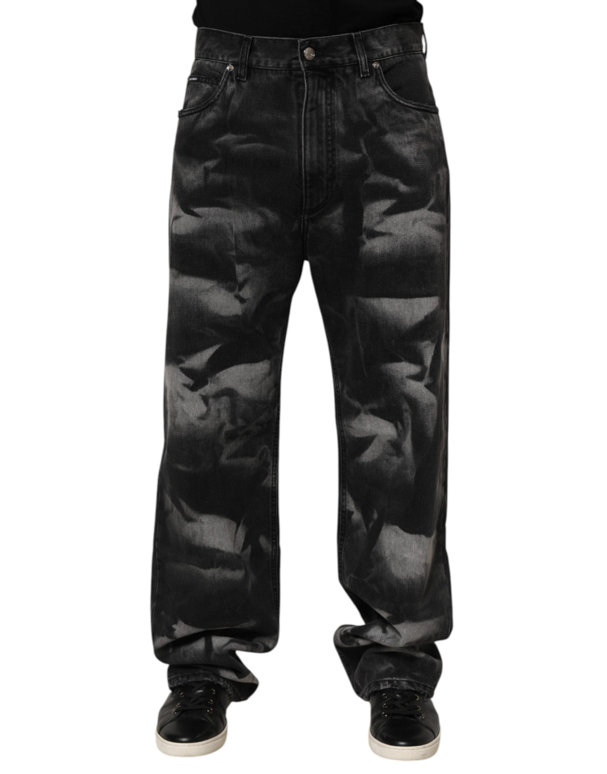 Dolce & Gabbana Black Marbled Effect Straight Men Denim Jeans