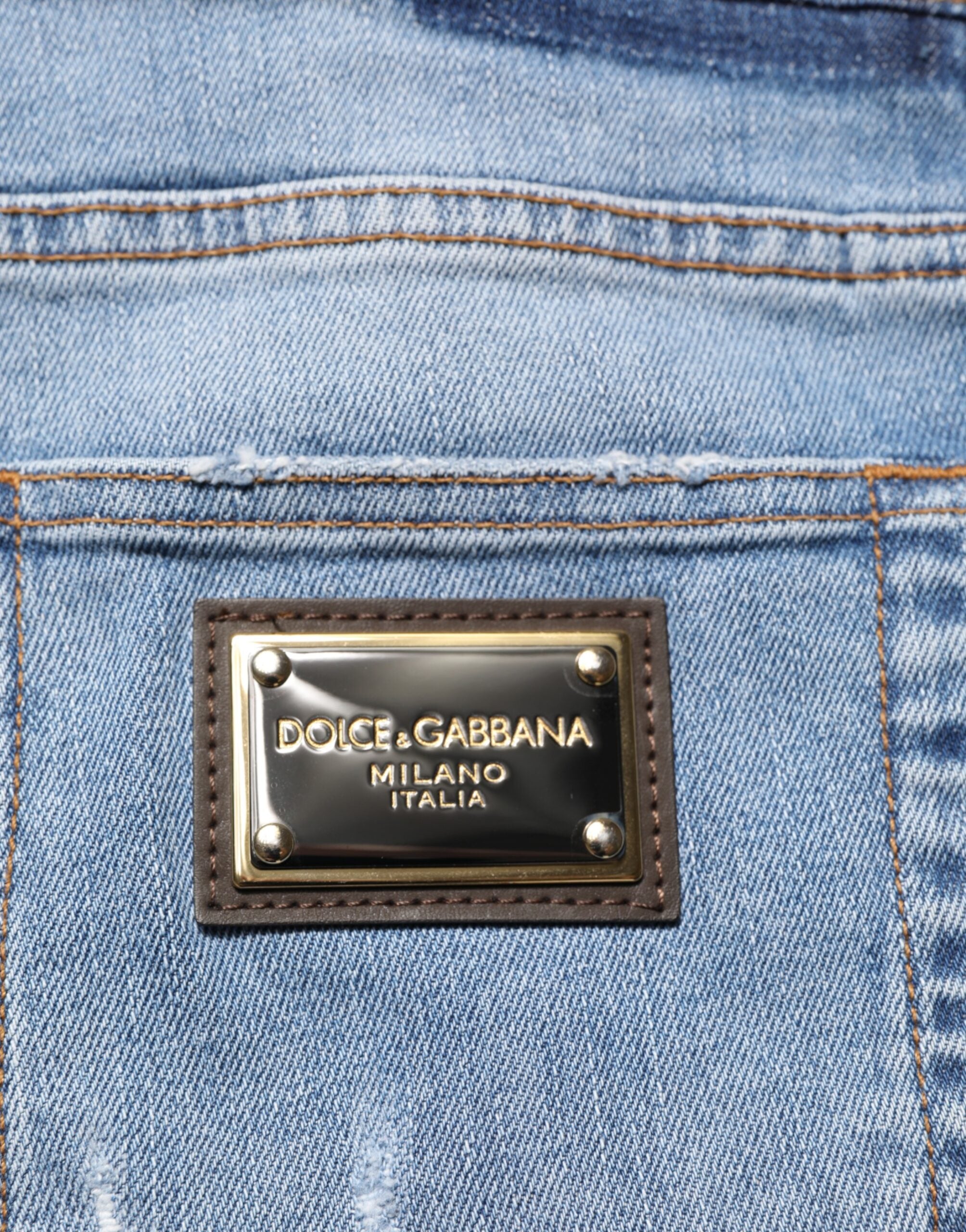 Dolce & Gabbana Blue Tattered Slim Fit Cotton Denim Jeans Dolce & Gabbana