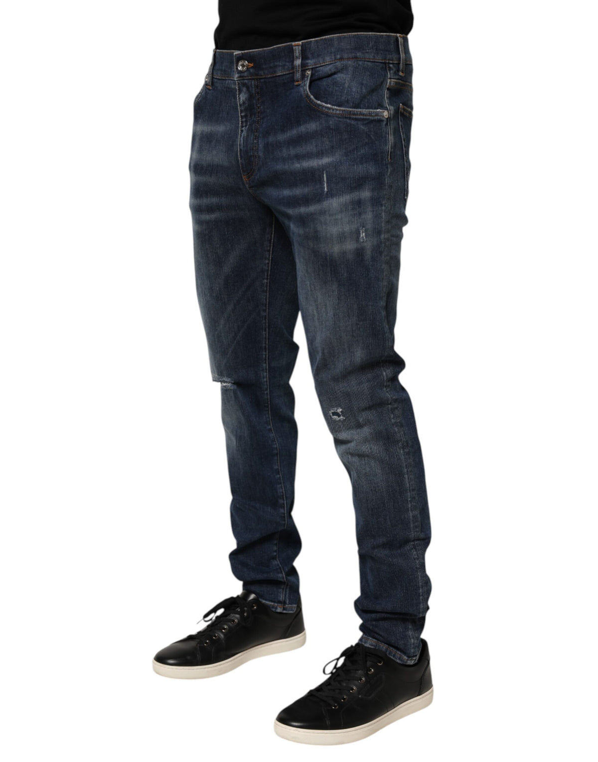 Dolce & Gabbana Dark Blue Washed Running Ripped Denim Jeans