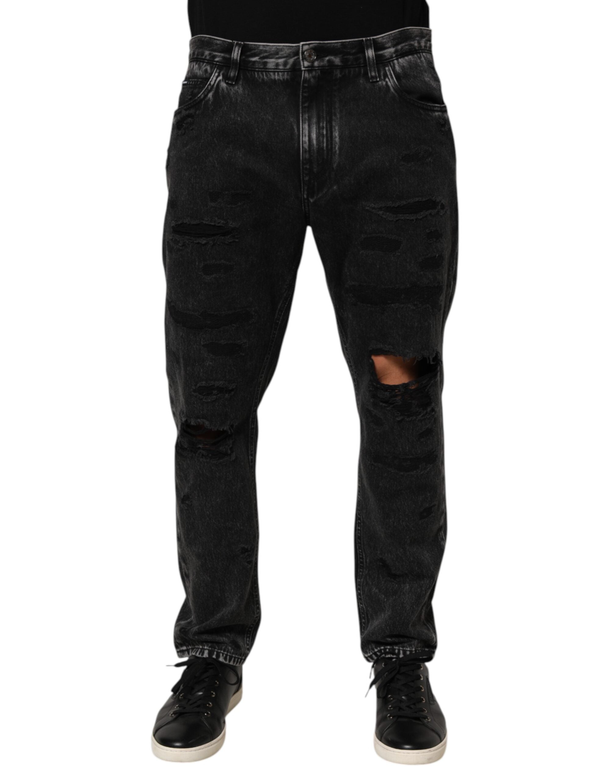 Dolce & Gabbana Black Washed Ripped Loose Cotton Denim Jeans Dolce & Gabbana
