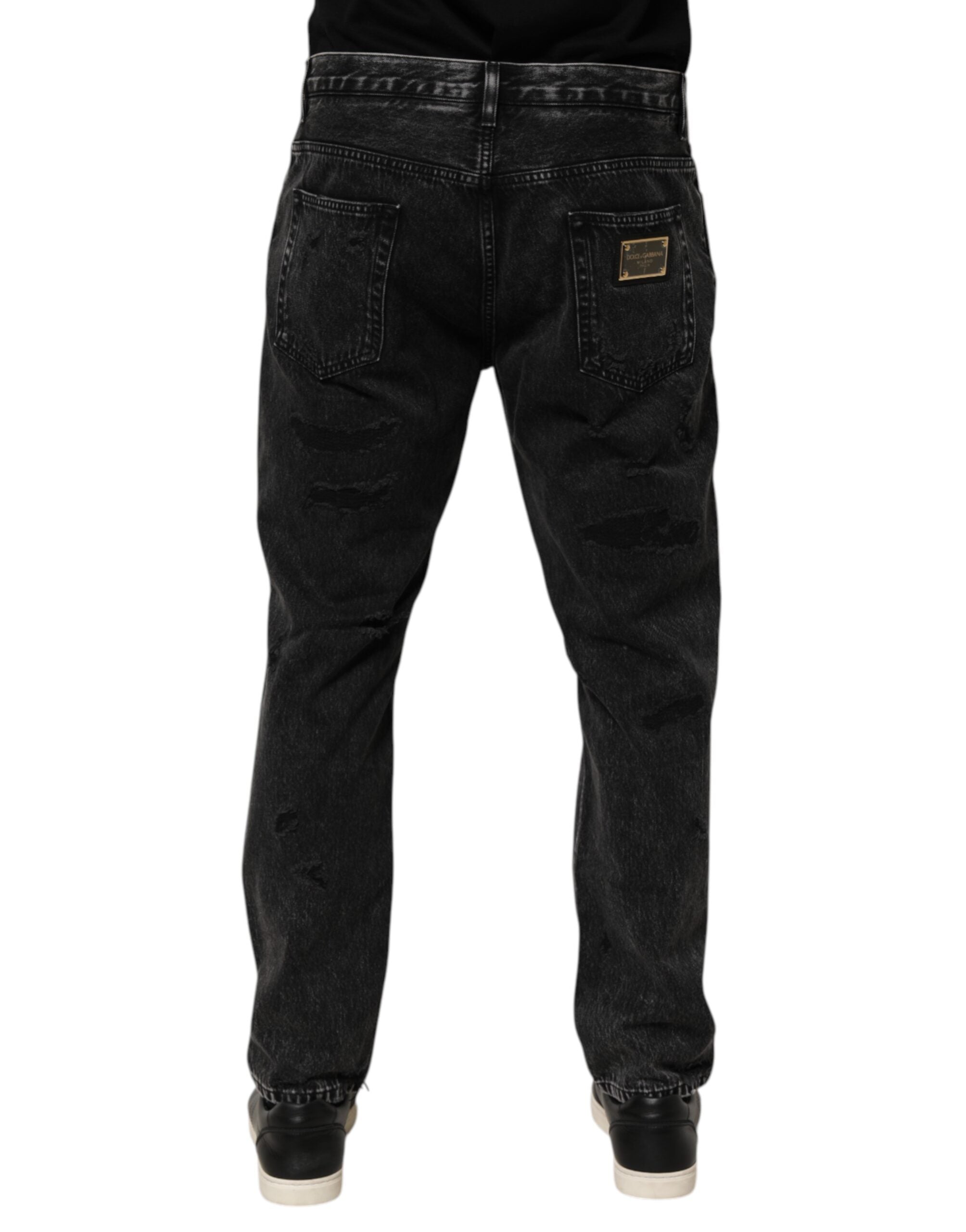 Dolce & Gabbana Black Washed Ripped Loose Cotton Denim Jeans Dolce & Gabbana