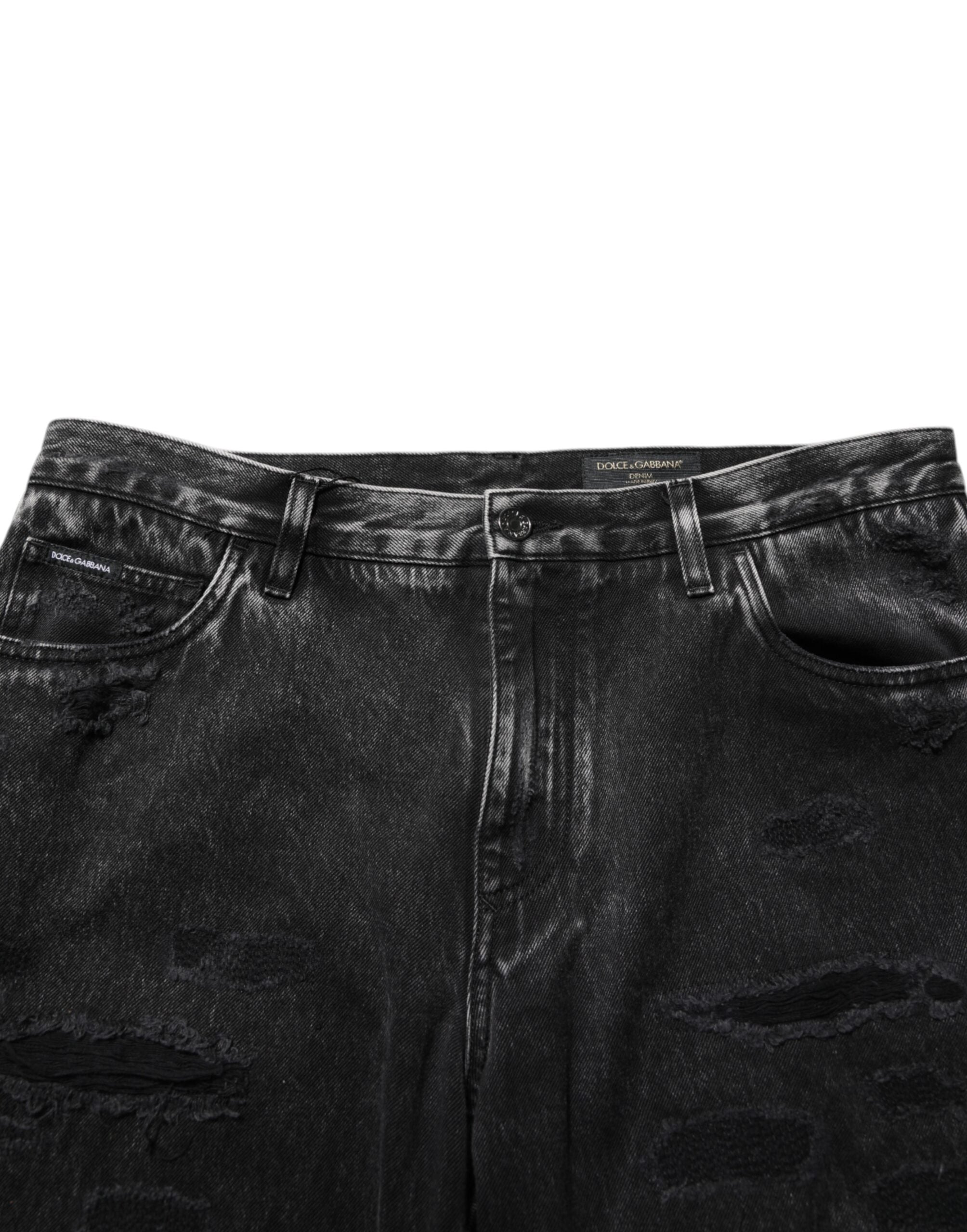 Dolce & Gabbana Black Washed Ripped Loose Cotton Denim Jeans Dolce & Gabbana