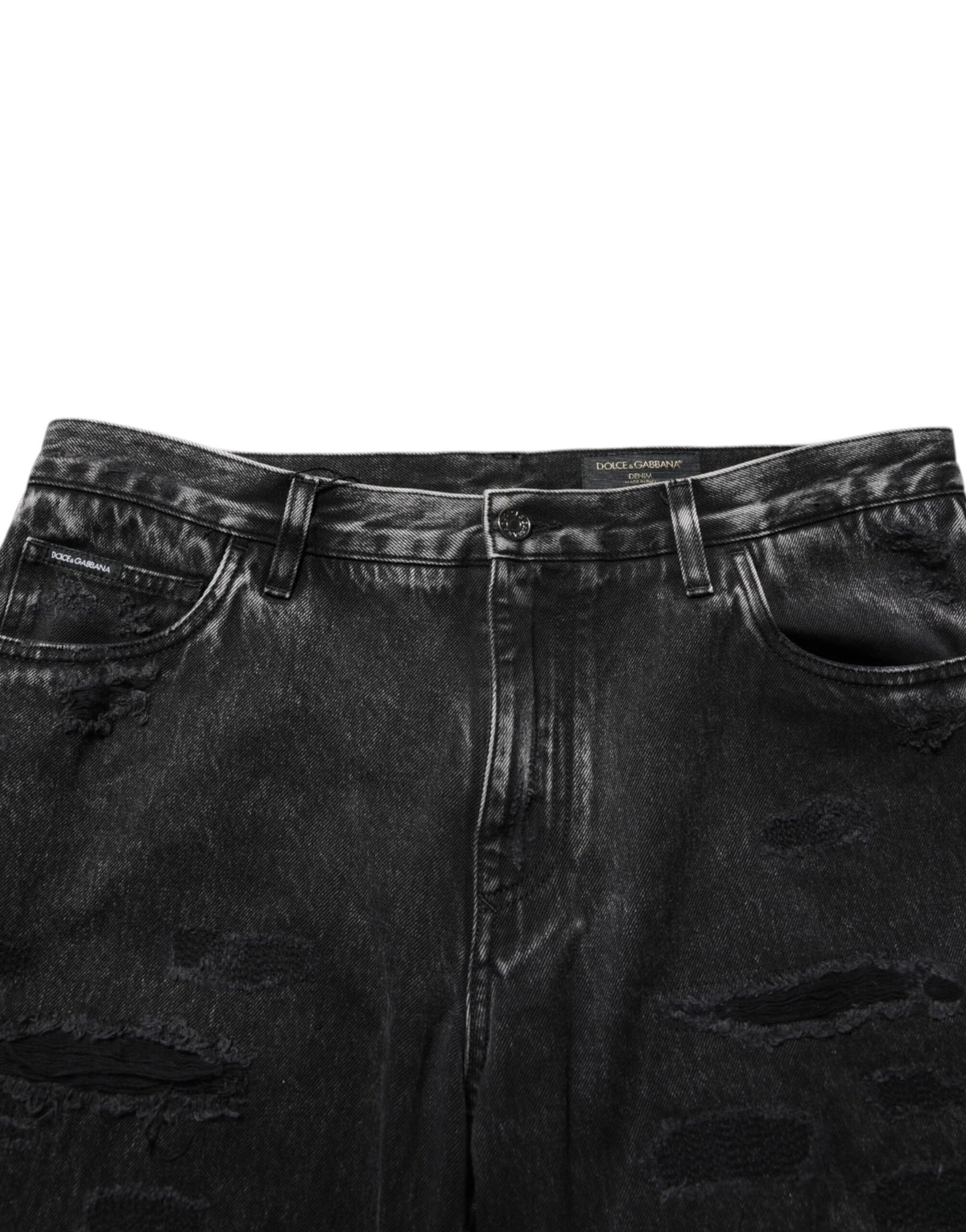 Dolce & Gabbana Black Washed Ripped Loose Cotton Denim Jeans