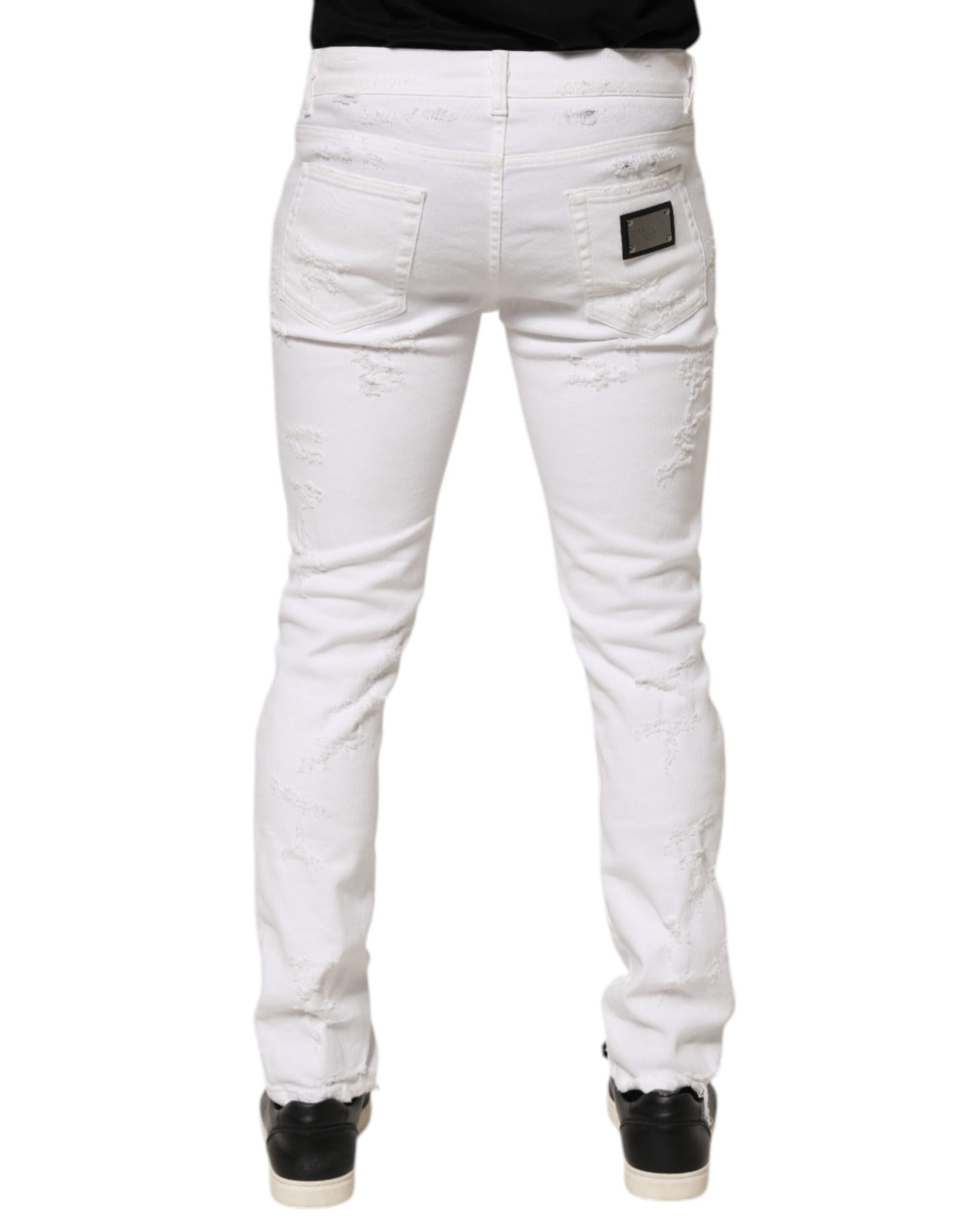 Dolce & Gabbana White Distressed Ripped Denim Trouser Jeans