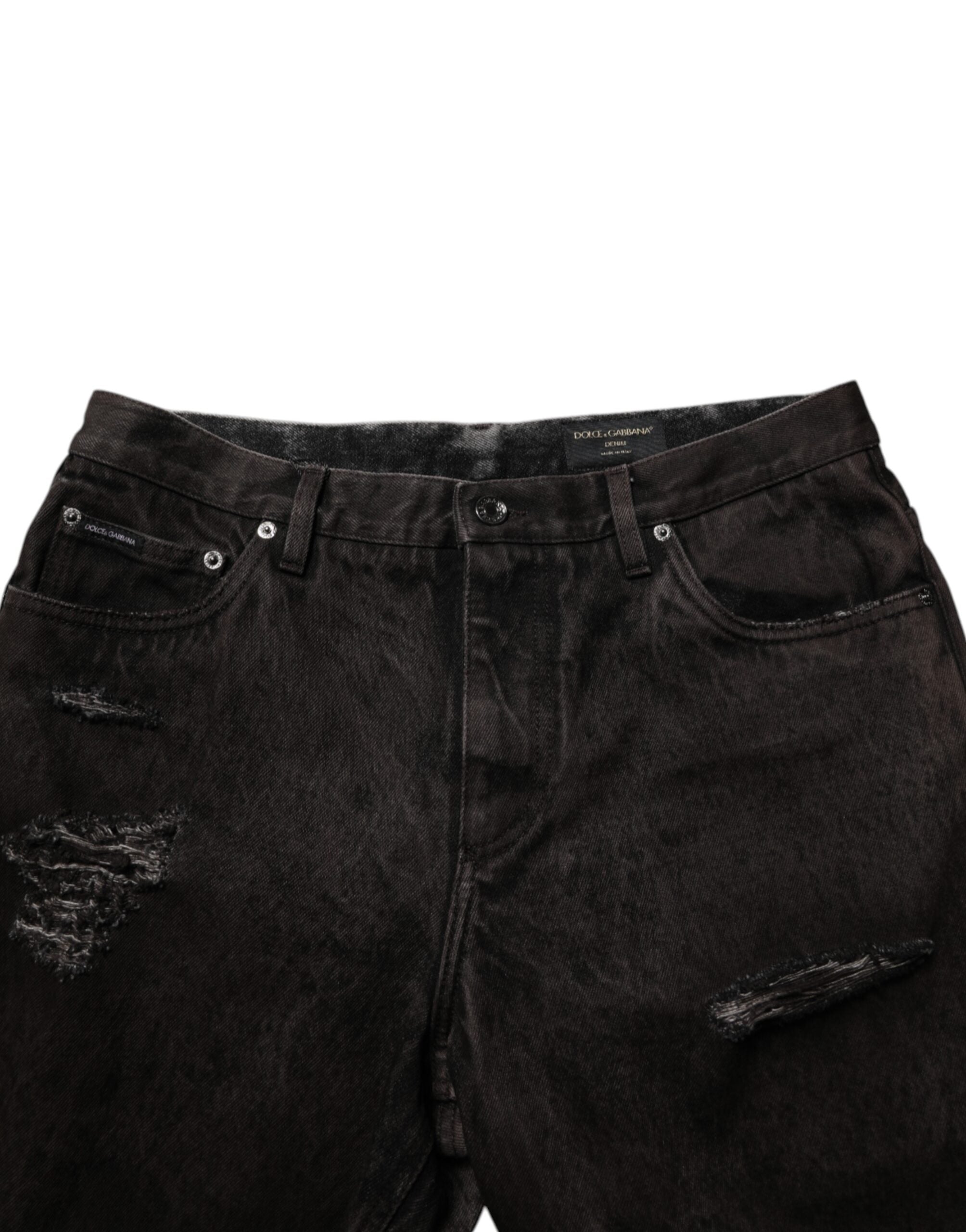 Dolce & Gabbana Black Cotton Tattered Denim Men Bermuda Short Dolce & Gabbana