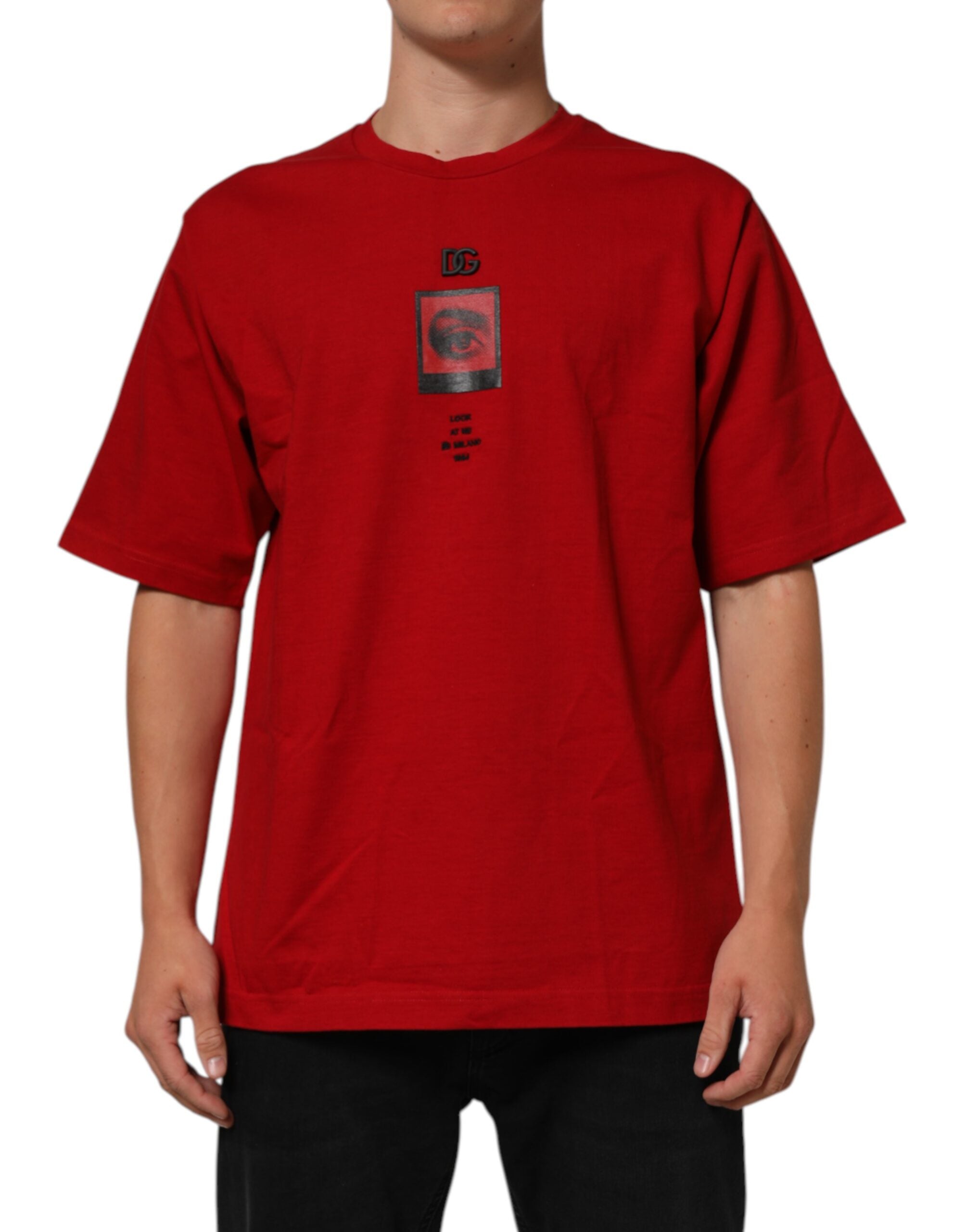 Dolce & Gabbana Red Logo Eye Print Cotton Short Sleeve T-shirt Dolce & Gabbana
