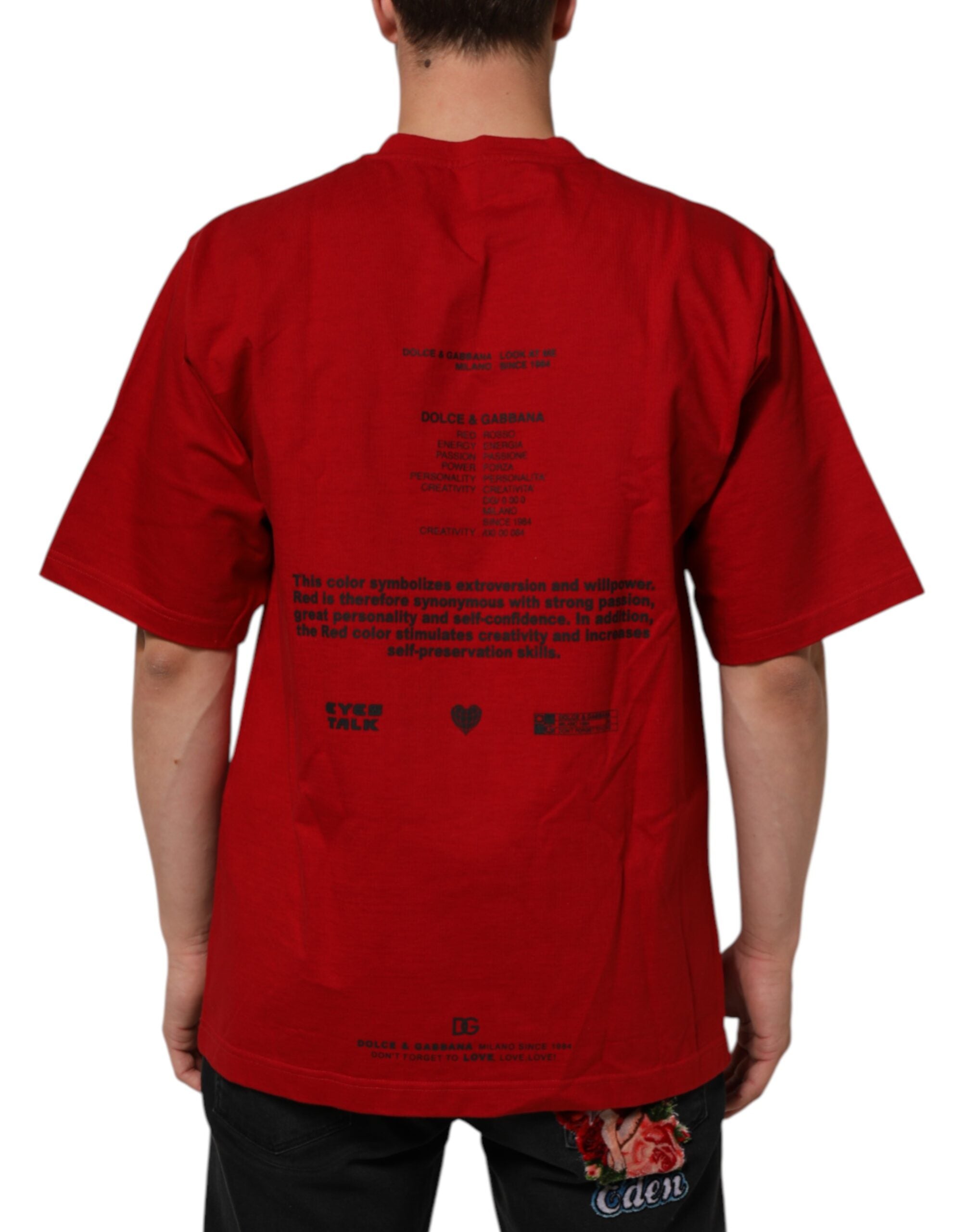 Dolce & Gabbana Red Logo Eye Print Cotton Short Sleeve T-shirt Dolce & Gabbana