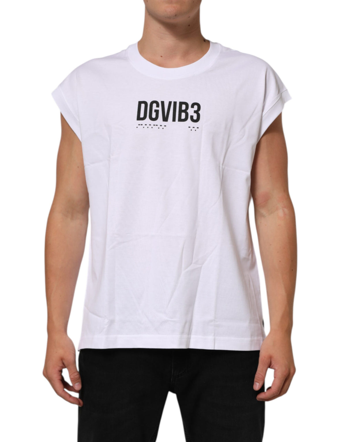 Dolce & Gabbana White Cotton Sleeveless Printed Tank T-shirt