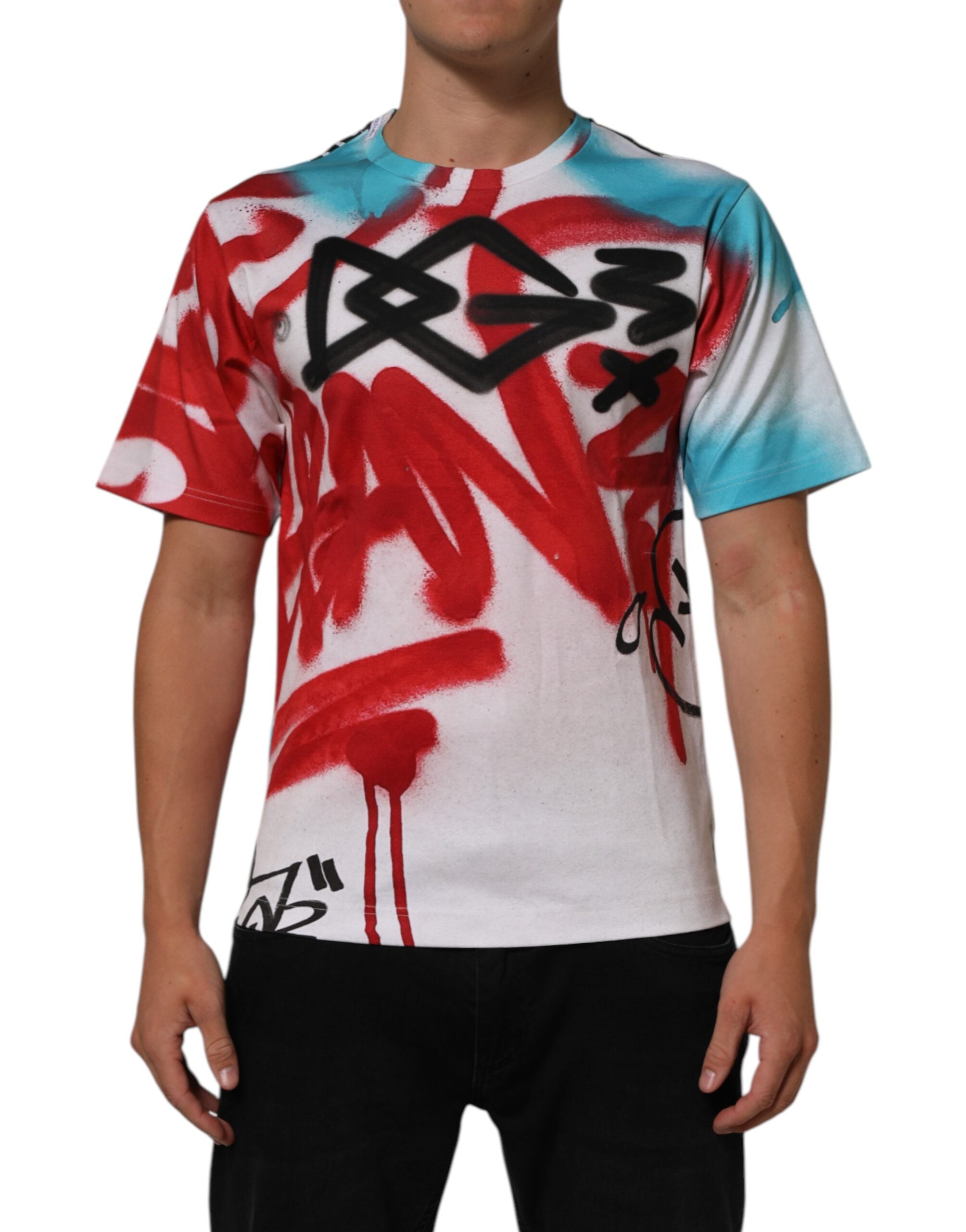 Dolce & Gabbana White Graffiti Crew Neck Short Sleeves T-shirt Dolce & Gabbana
