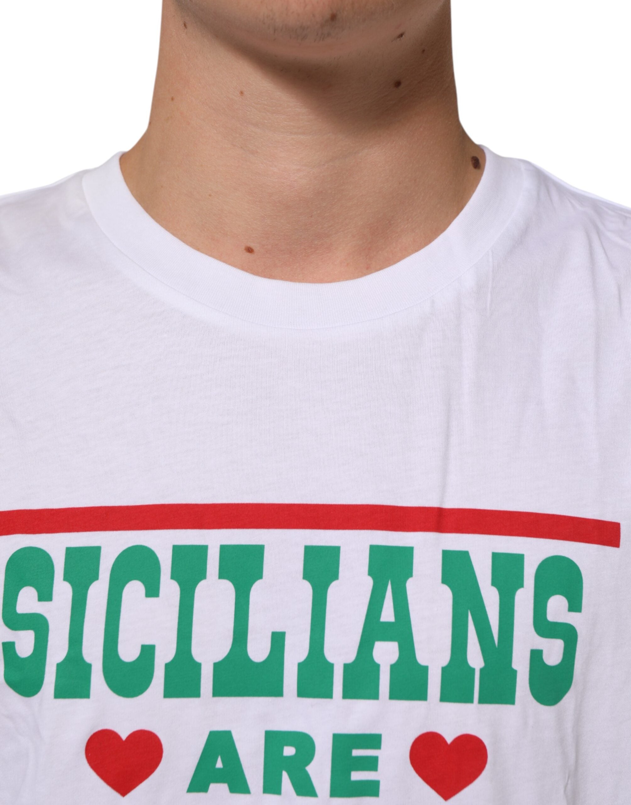 Dolce & Gabbana White Graphic Print Cotton Crew Neck T-shirt Dolce & Gabbana
