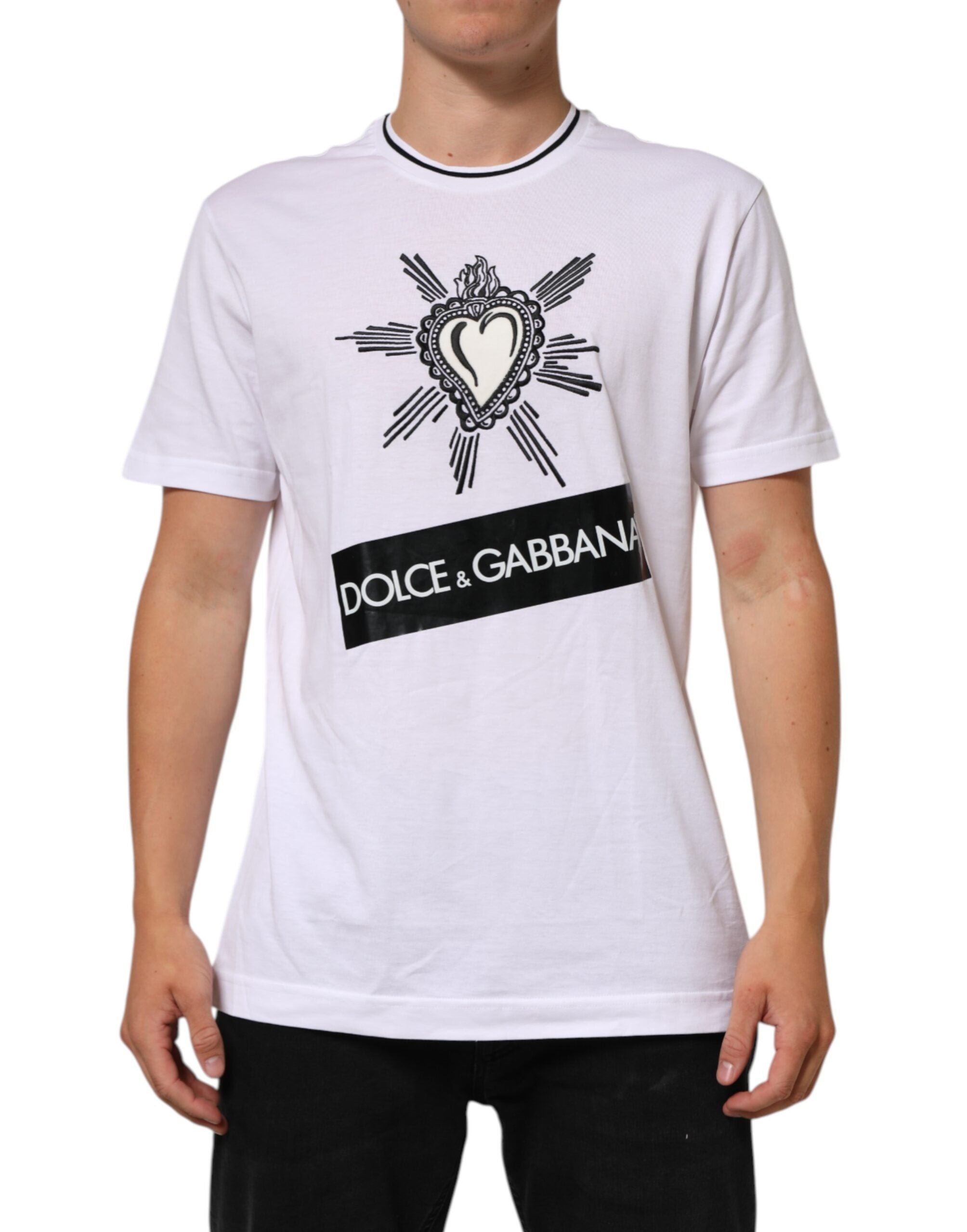 Dolce & Gabbana White Sacred Heart Short Sleeve Men T-shirt Dolce & Gabbana