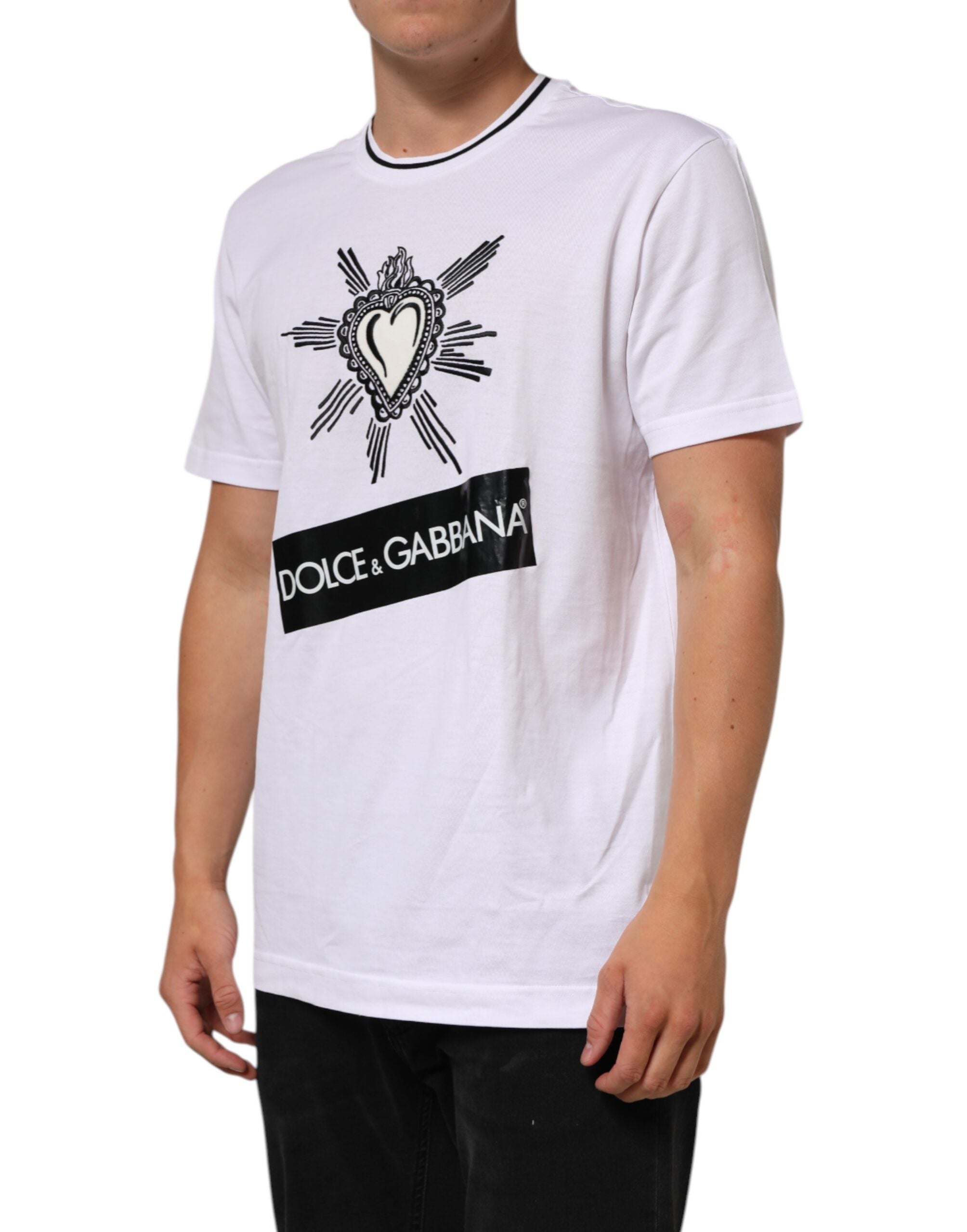 Dolce & Gabbana White Sacred Heart Short Sleeve Men T-shirt Dolce & Gabbana