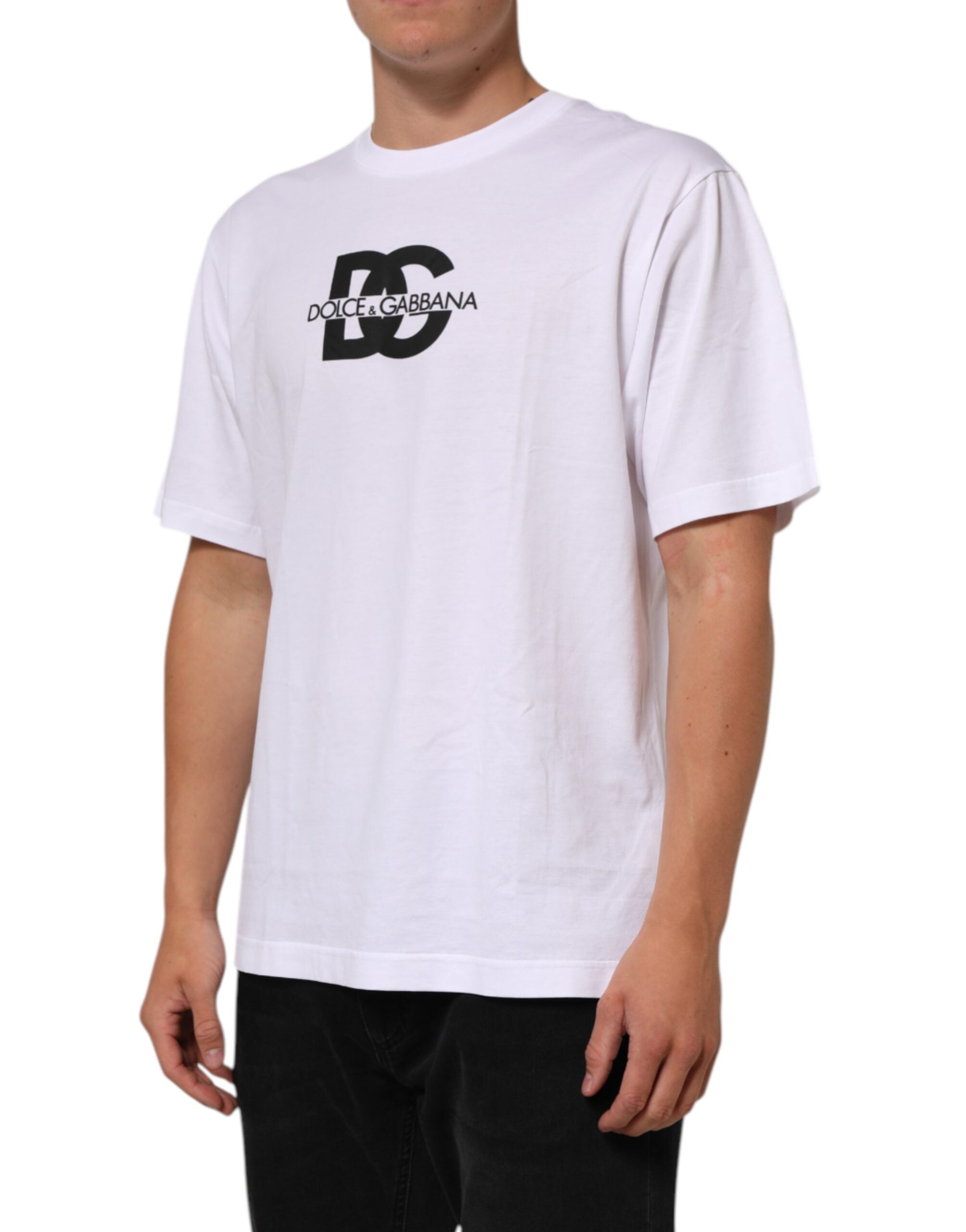 Dolce & Gabbana White Logo Print Cotton Crew Neck Men T-shirt Dolce & Gabbana