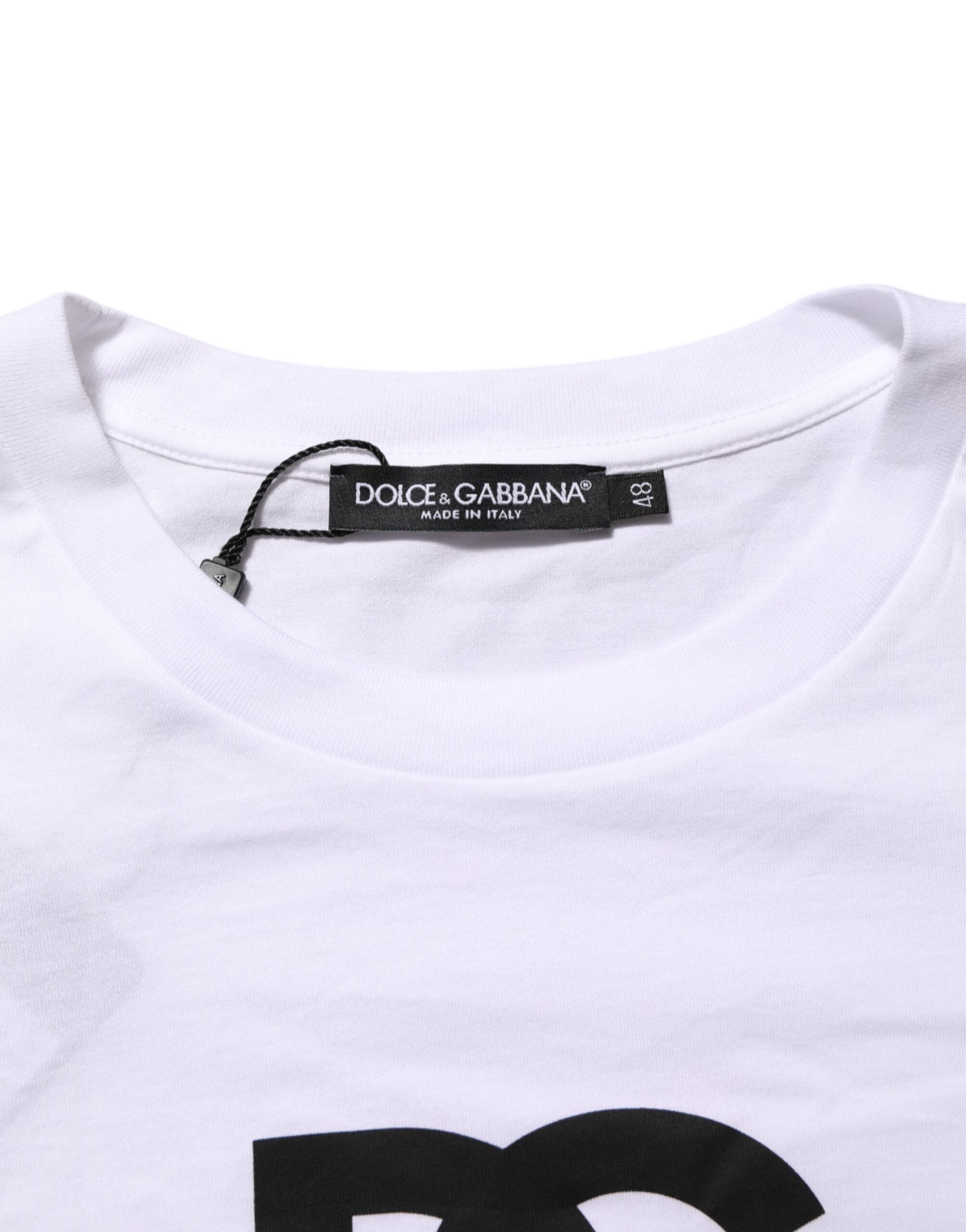 Dolce & Gabbana White Logo Print Cotton Crew Neck Men T-shirt Dolce & Gabbana