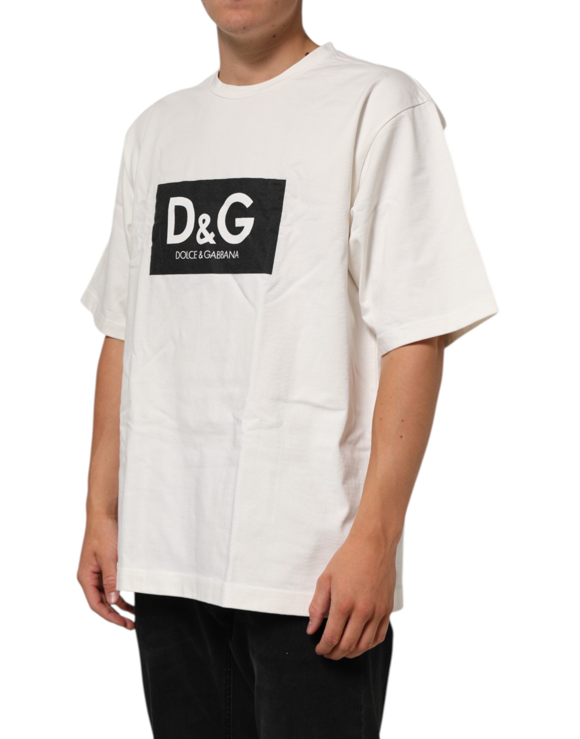 Dolce & Gabbana White Logo Print Cotton Crew Neck Men T-shirt Dolce & Gabbana