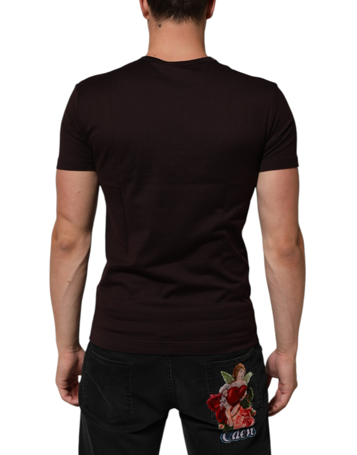 Dolce & Gabbana Brown Logo Plaque Cotton Crew Neck T-shirt