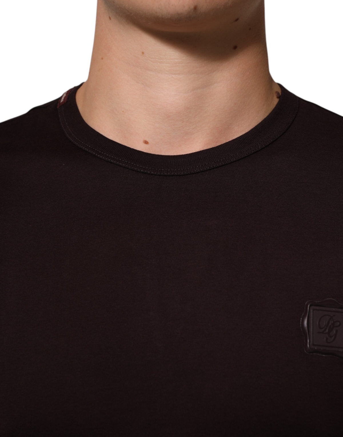 Dolce & Gabbana Brown Logo Plaque Cotton Crew Neck T-shirt