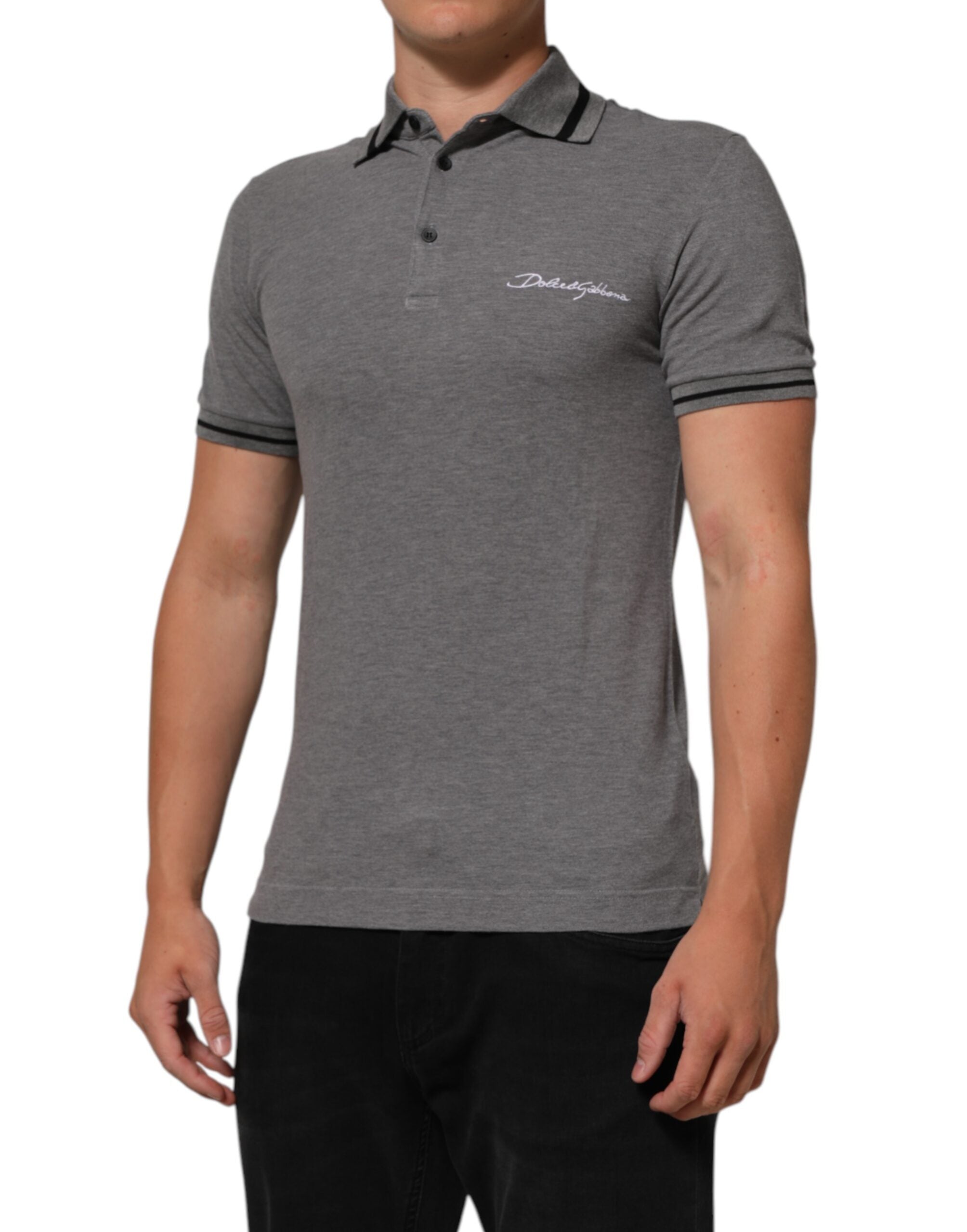 Dolce & Gabbana Gray Logo Embroidery Collared Polo T-shirt Dolce & Gabbana