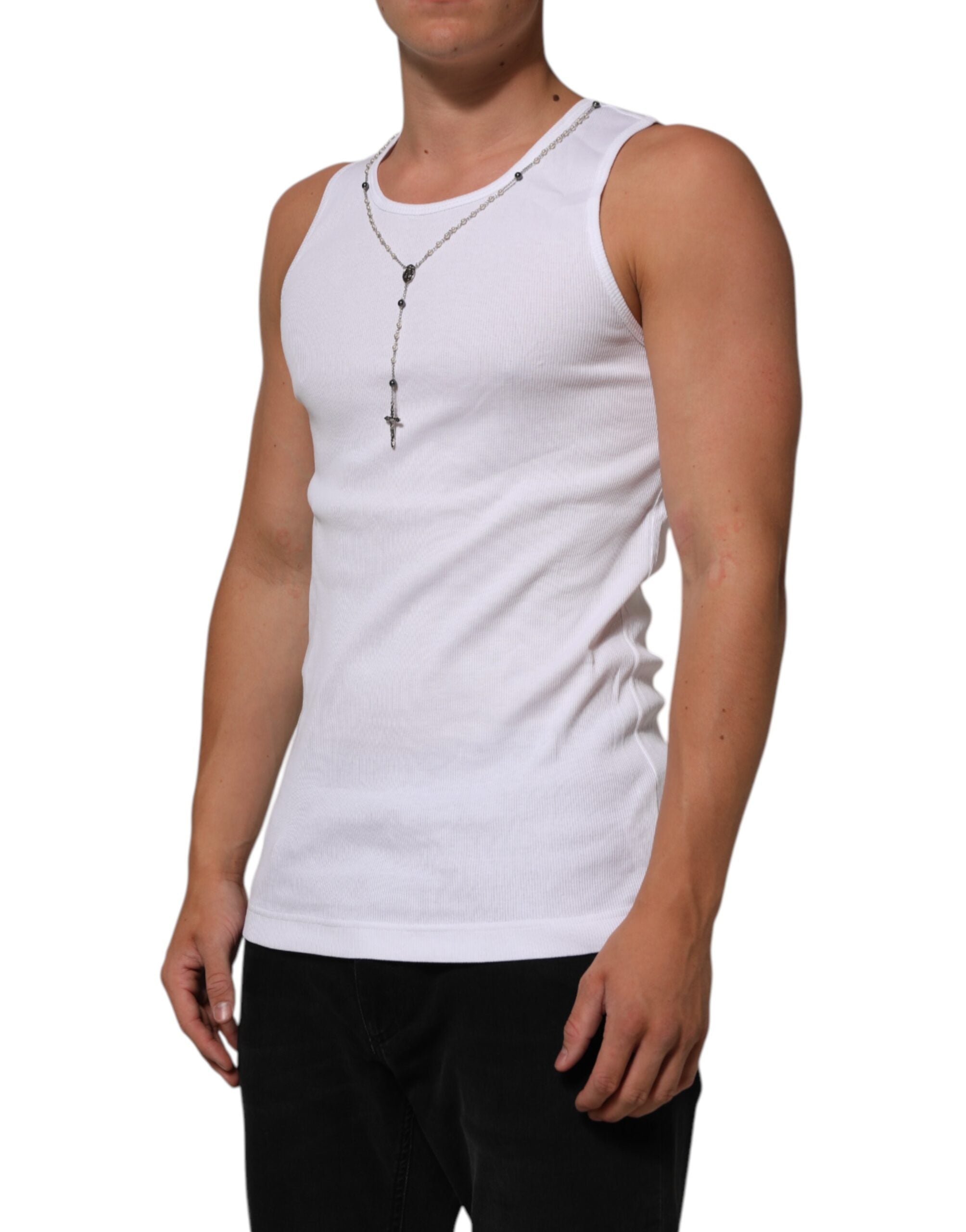Dolce & Gabbana White Cotton Chain Necklace Tank Top T-shirt Dolce & Gabbana