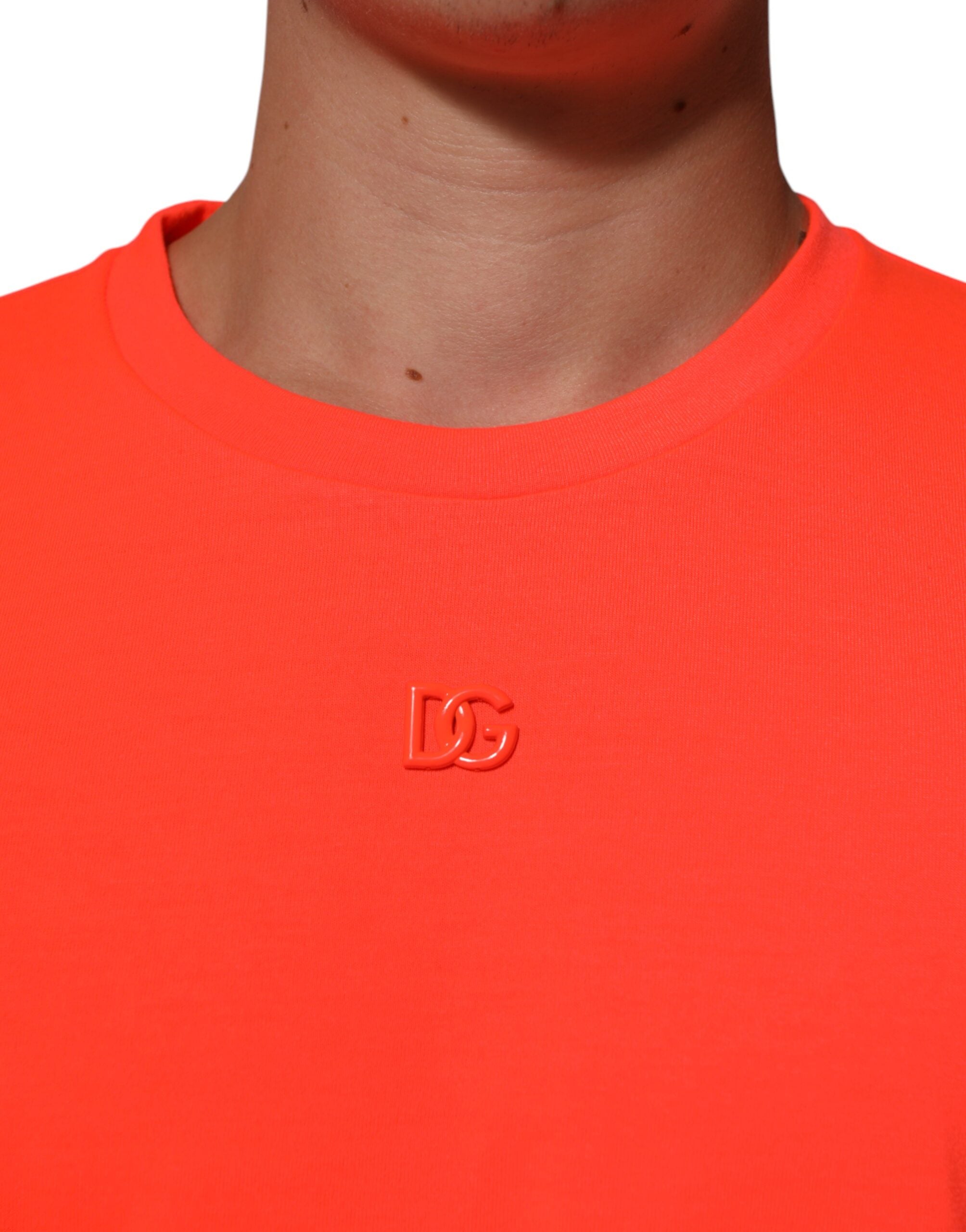 Dolce & Gabbana Neon Orange Polyester Men Crew Neck T-shirt Dolce & Gabbana