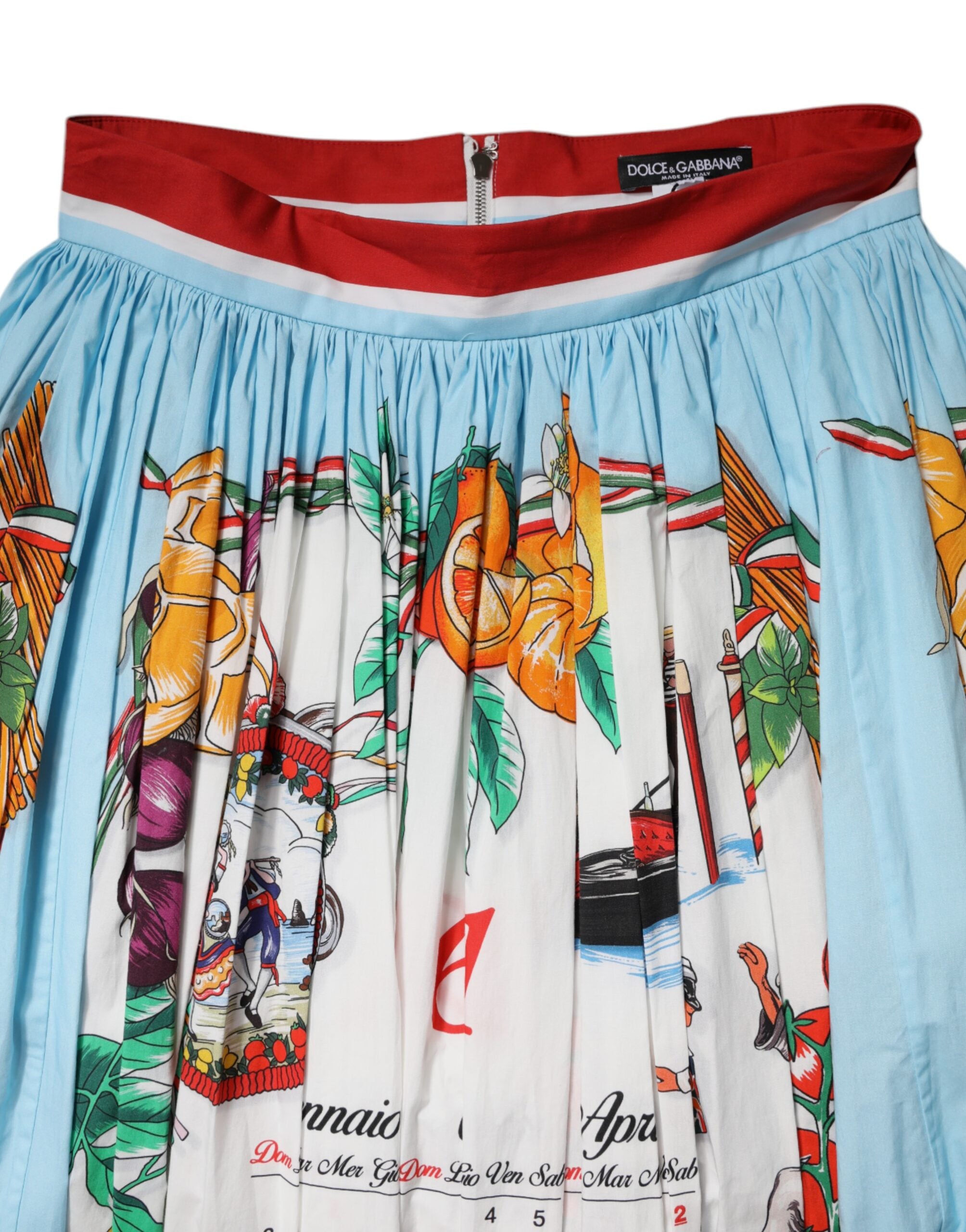 Dolce & Gabbana White Calendar Print Cotton Gathered Maxi Skirt Dolce & Gabbana