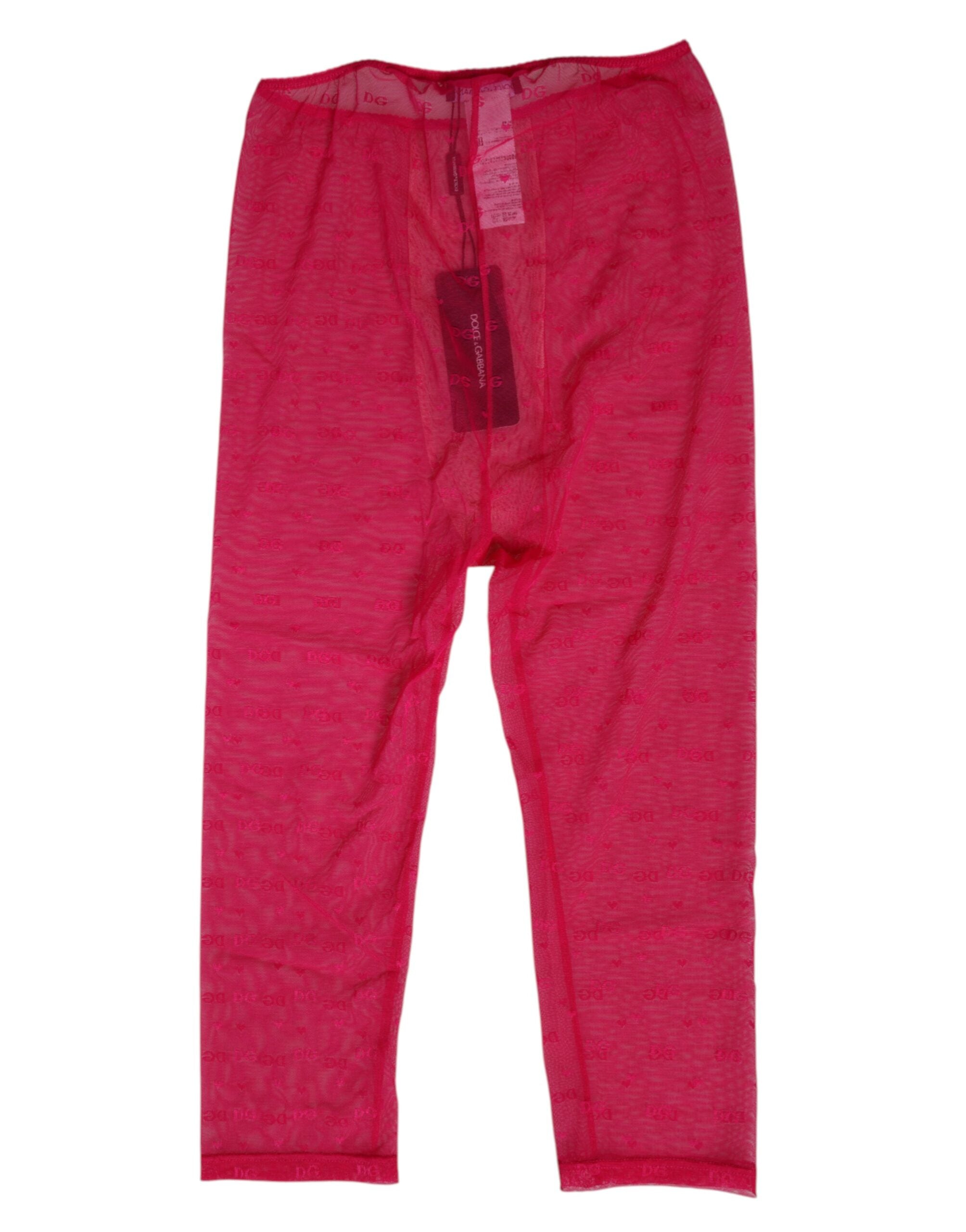 Dolce & Gabbana Fuchsia Logo Lace Tight Midi Trousers Underwear Dolce & Gabbana