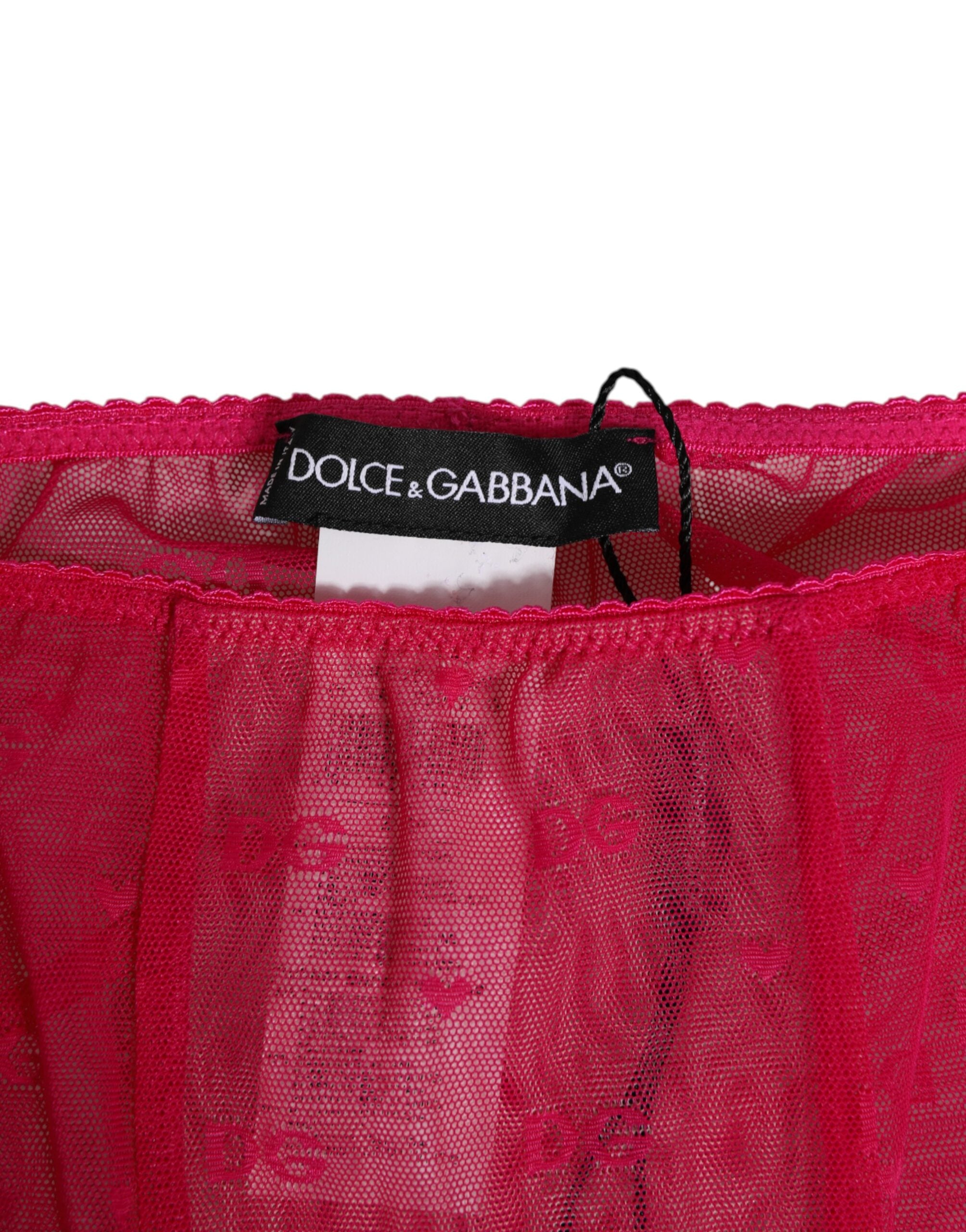 Dolce & Gabbana Fuchsia Logo Lace Tight Midi Trousers Underwear Dolce & Gabbana
