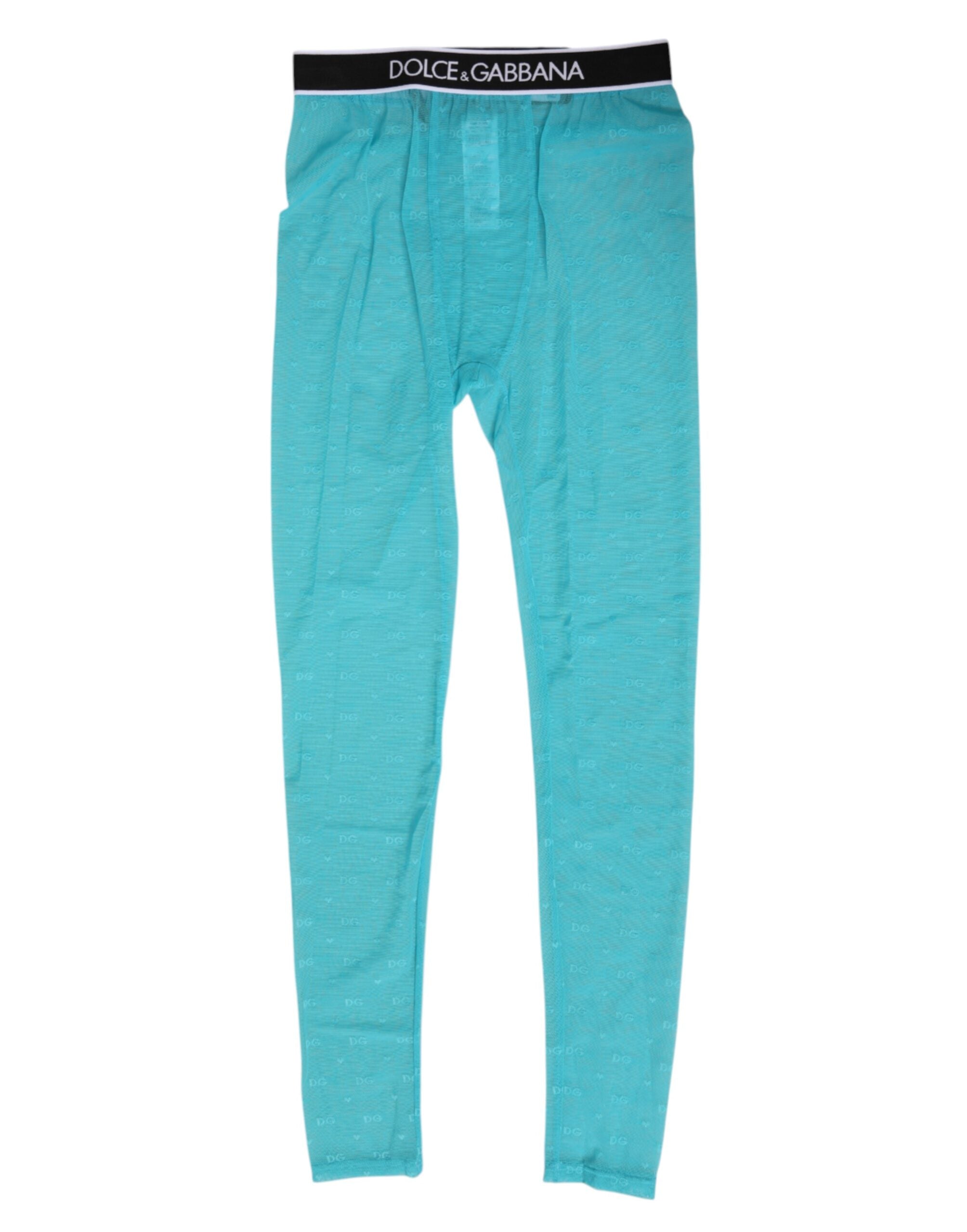Dolce & Gabbana Light Blue Nylon Logo Lace Leggings Pants Underwear Dolce & Gabbana