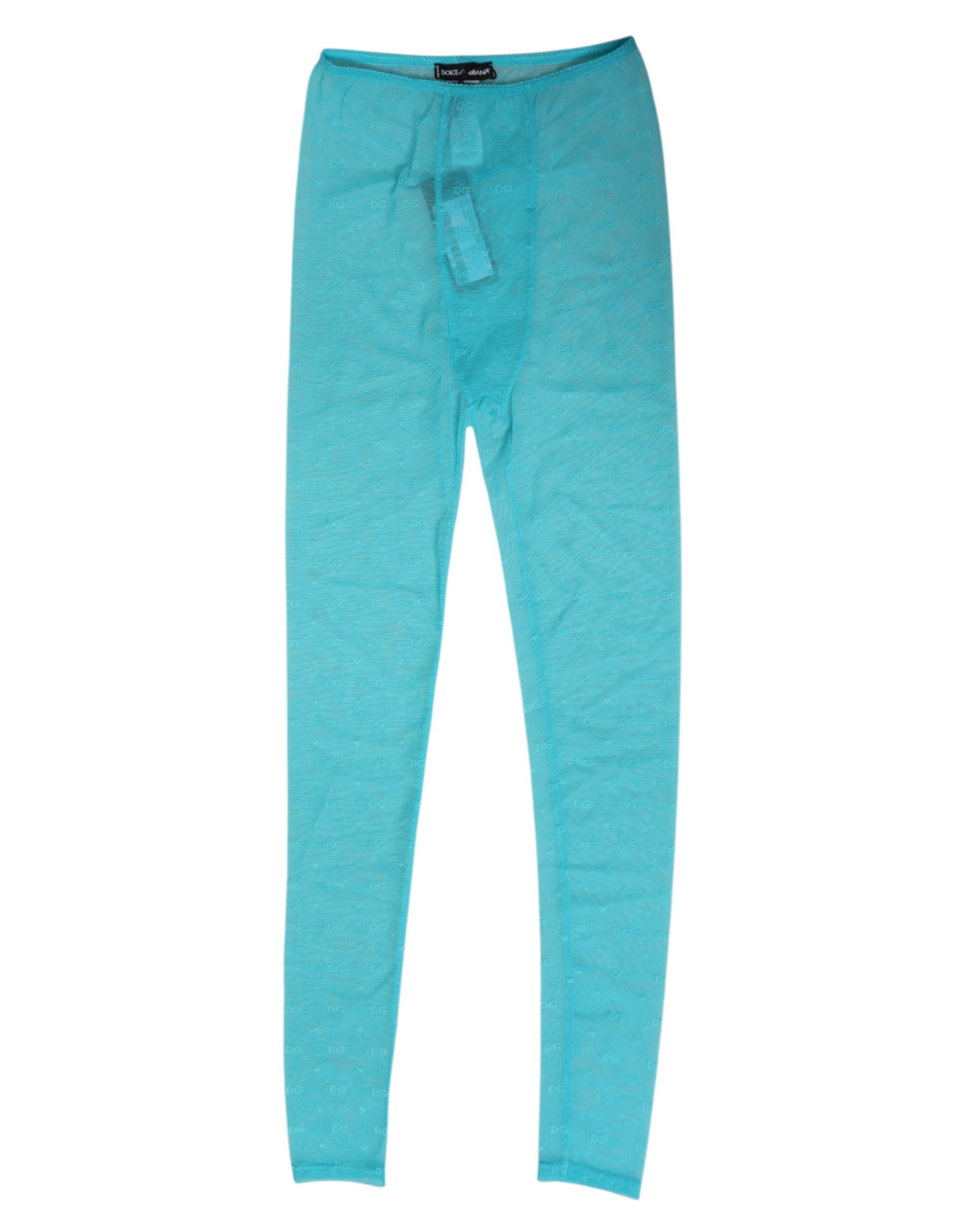 Dolce & Gabbana Light Blue Nylon Logo Lace Leggings Pants Underwear Dolce & Gabbana