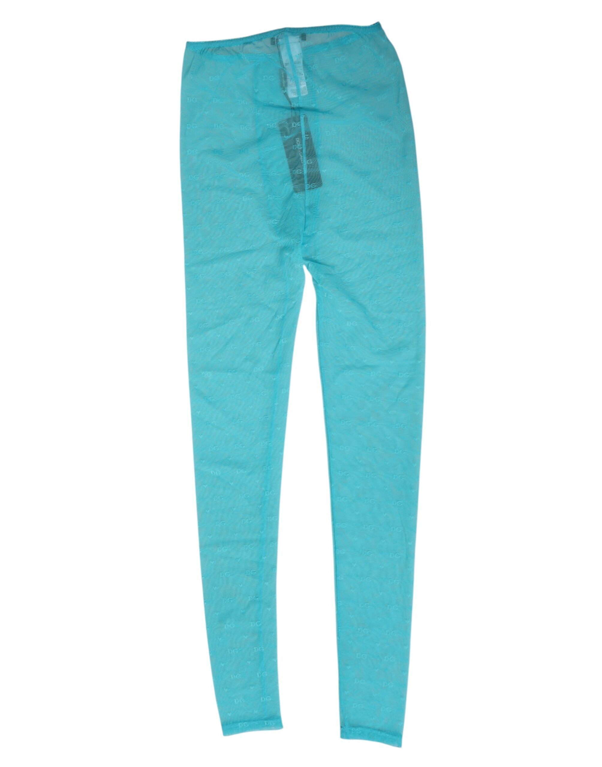 Dolce & Gabbana Light Blue Nylon Logo Lace Leggings Pants Underwear Dolce & Gabbana